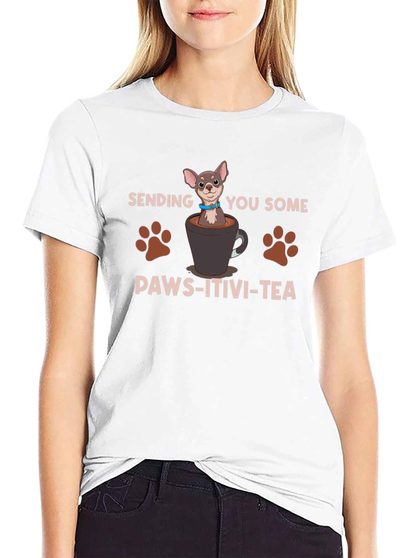 Black Paws-itivity T-Shirt - Chihuahua in a Cup Design view 9