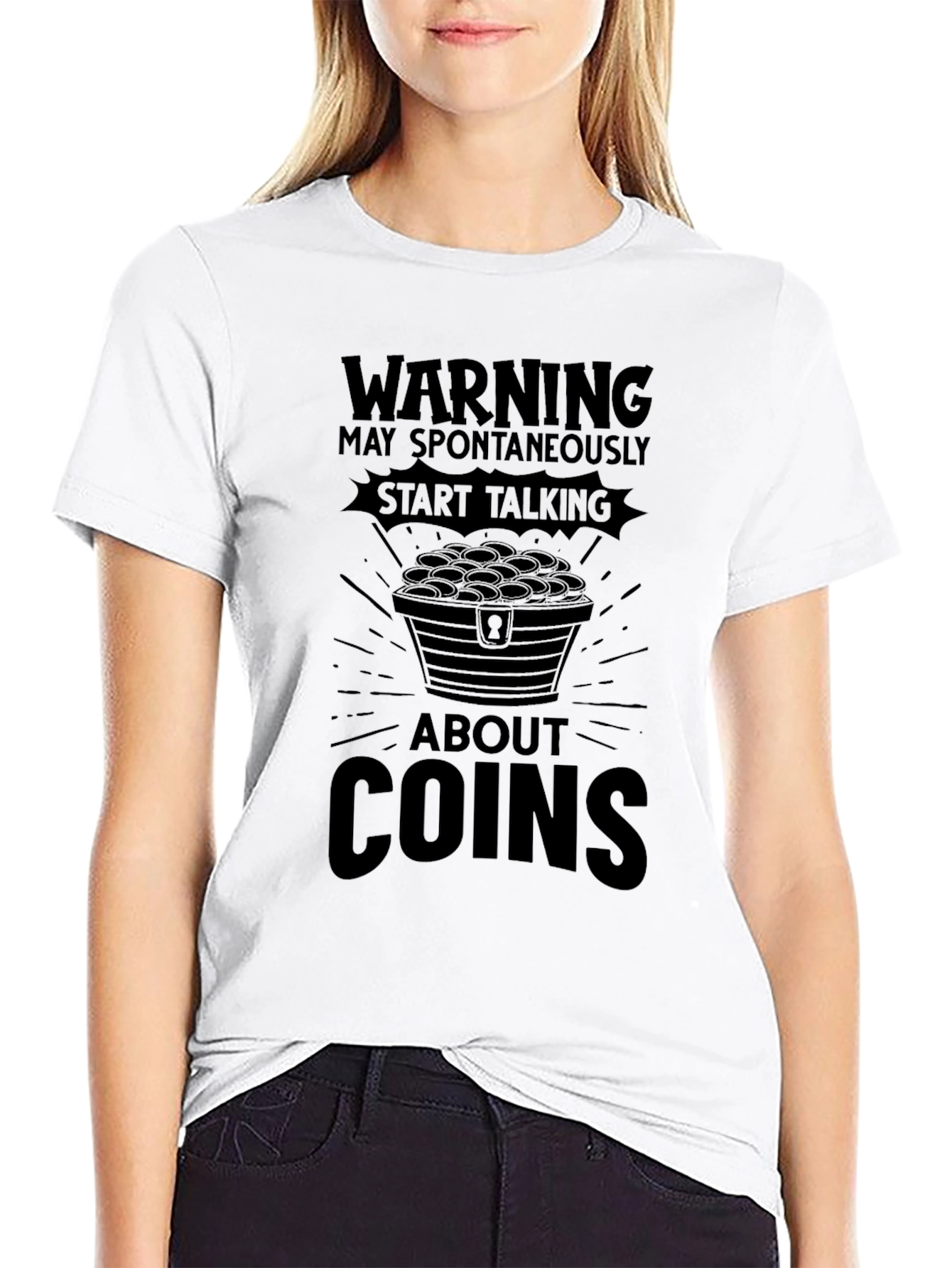 Black Warning: May Spontaneously Talk About Coins T-Shirt view 9