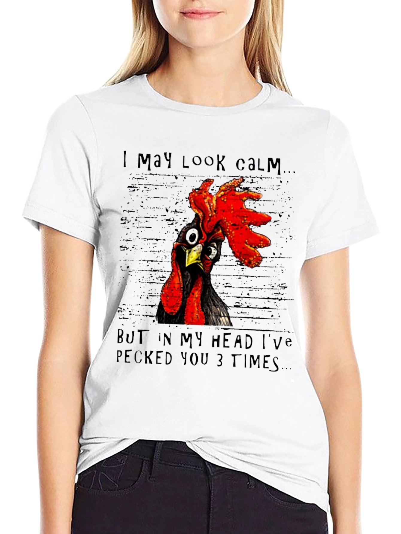 Black Funny Chicken T-Shirt - I May Look Calm view 9