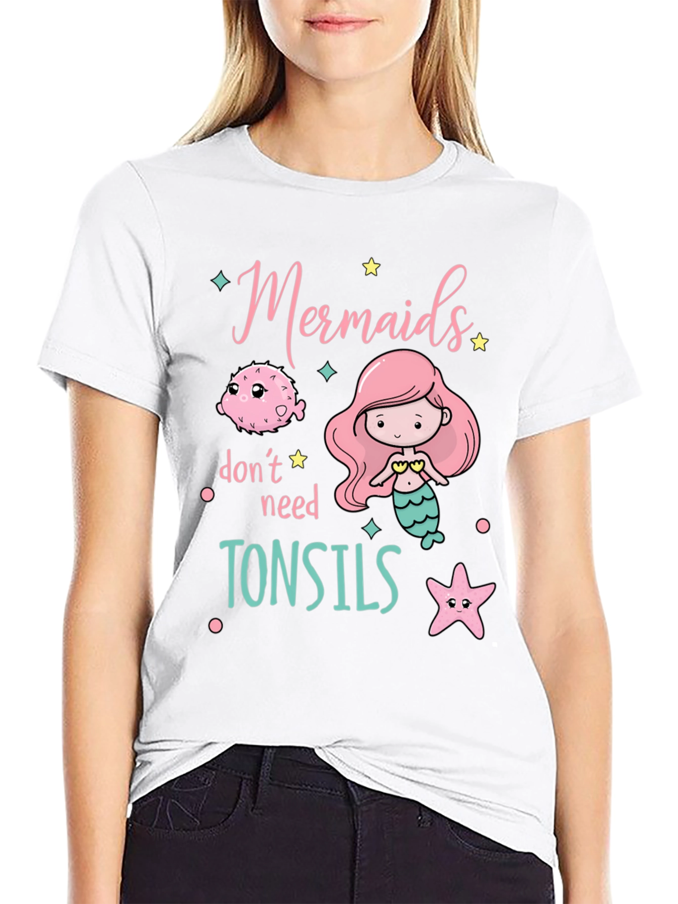 Black Mermaids Don't Need Tonsils Black Graphic Tee view 9