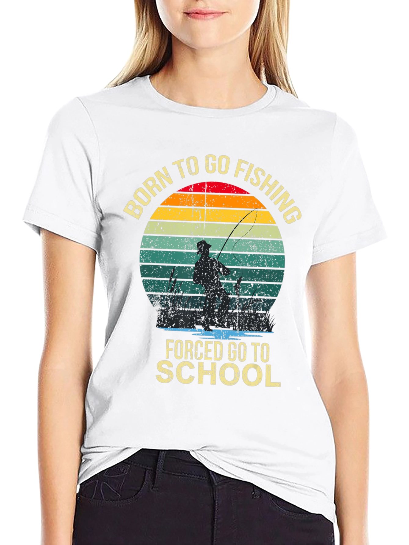 Black Born to Fish Graphic T-Shirt view 9