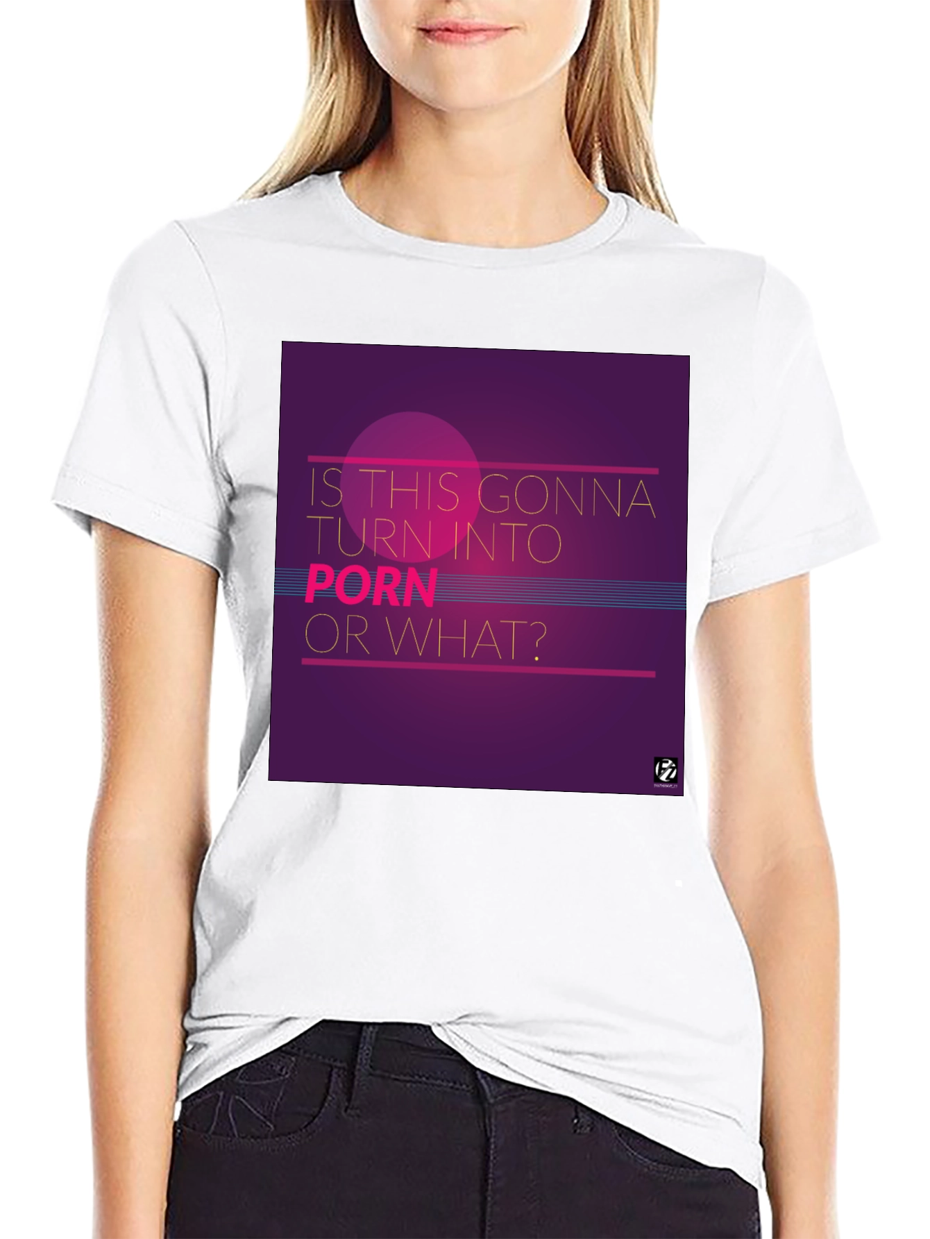 Black Retro "Porn?" Graphic Tee - Black Cotton Blend T-Shirt view 9