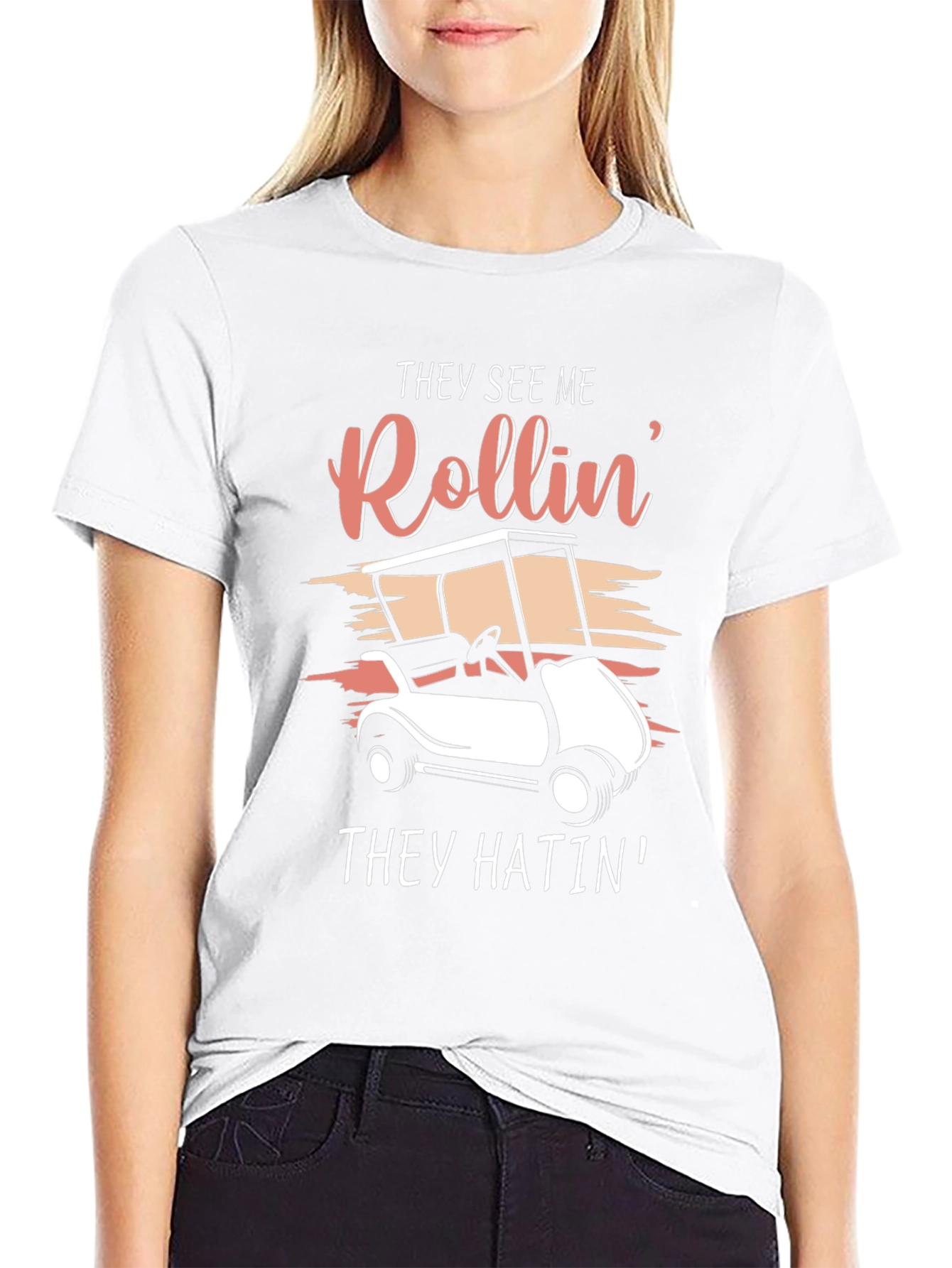 Black They See Me Rollin' Golf Cart T-Shirt view 9
