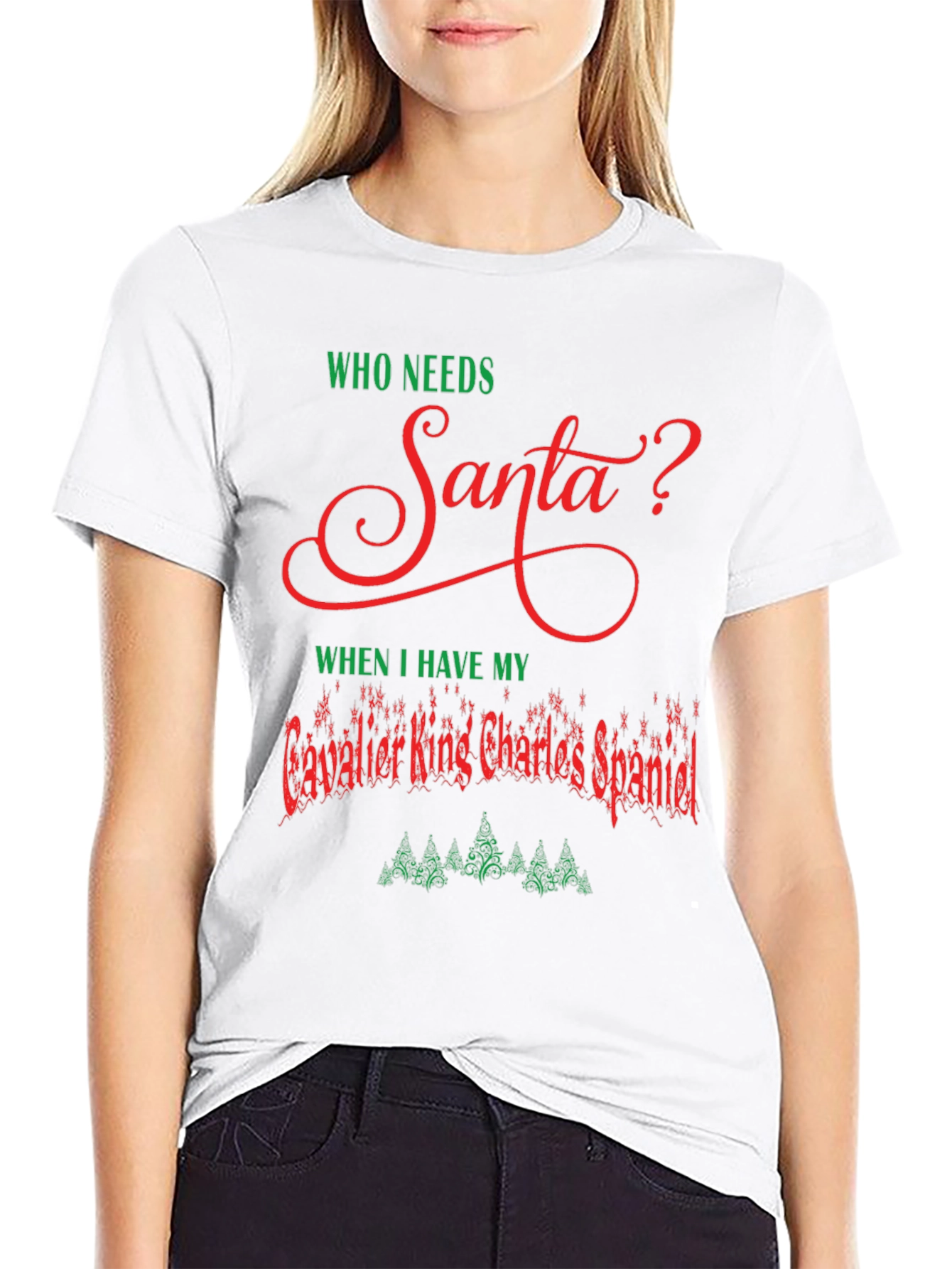 Black Cavalier King Charles Spaniel Santa T-Shirt view 9