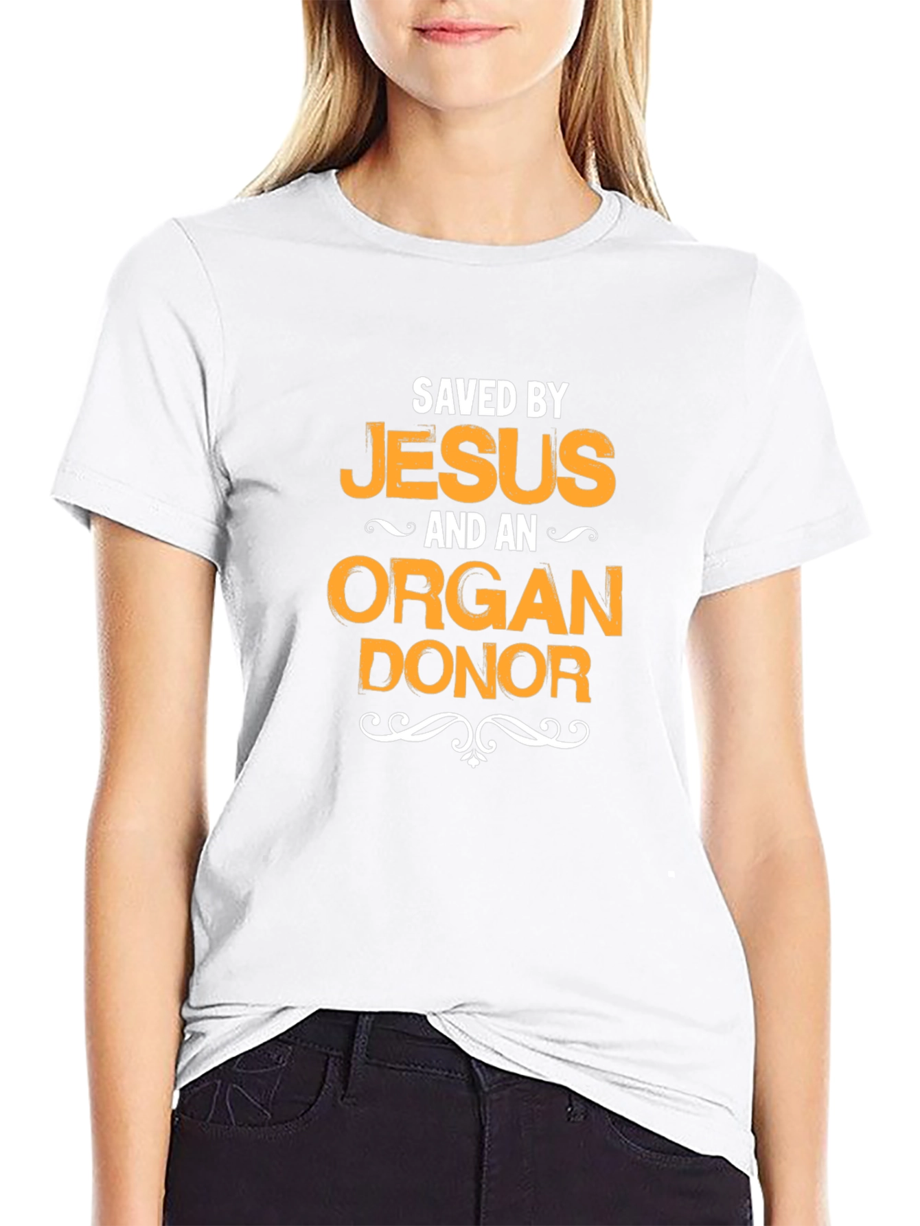 Black Saved By Jesus & Organ Donor Black T-Shirt view 9