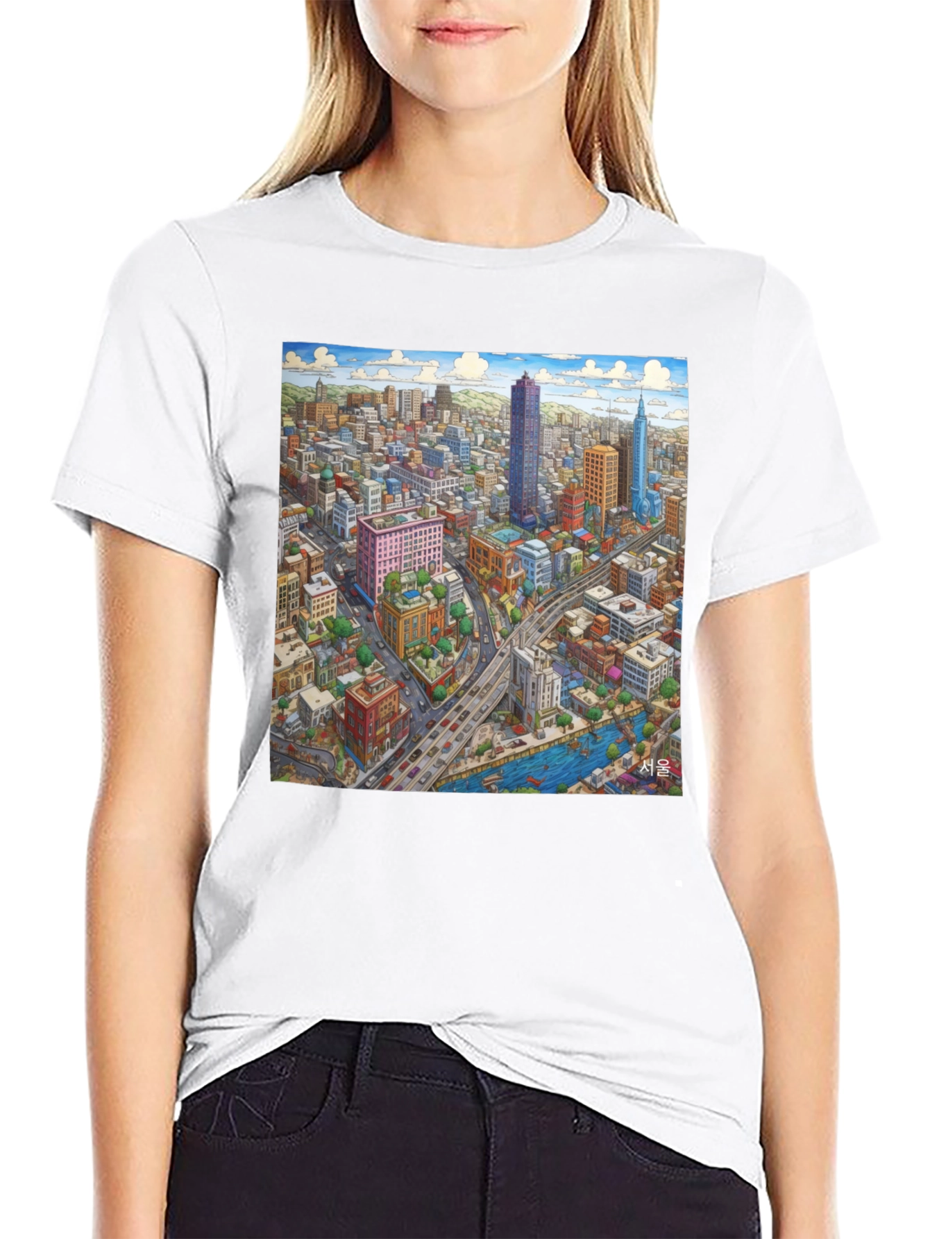 Black Seoul Cityscape Graphic Tee - Unique Design view 9