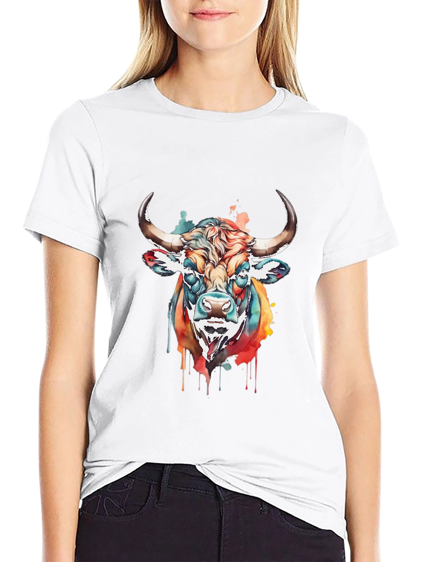 Black Colorful Bull Graphic Tee - Men's Black T-Shirt view 9