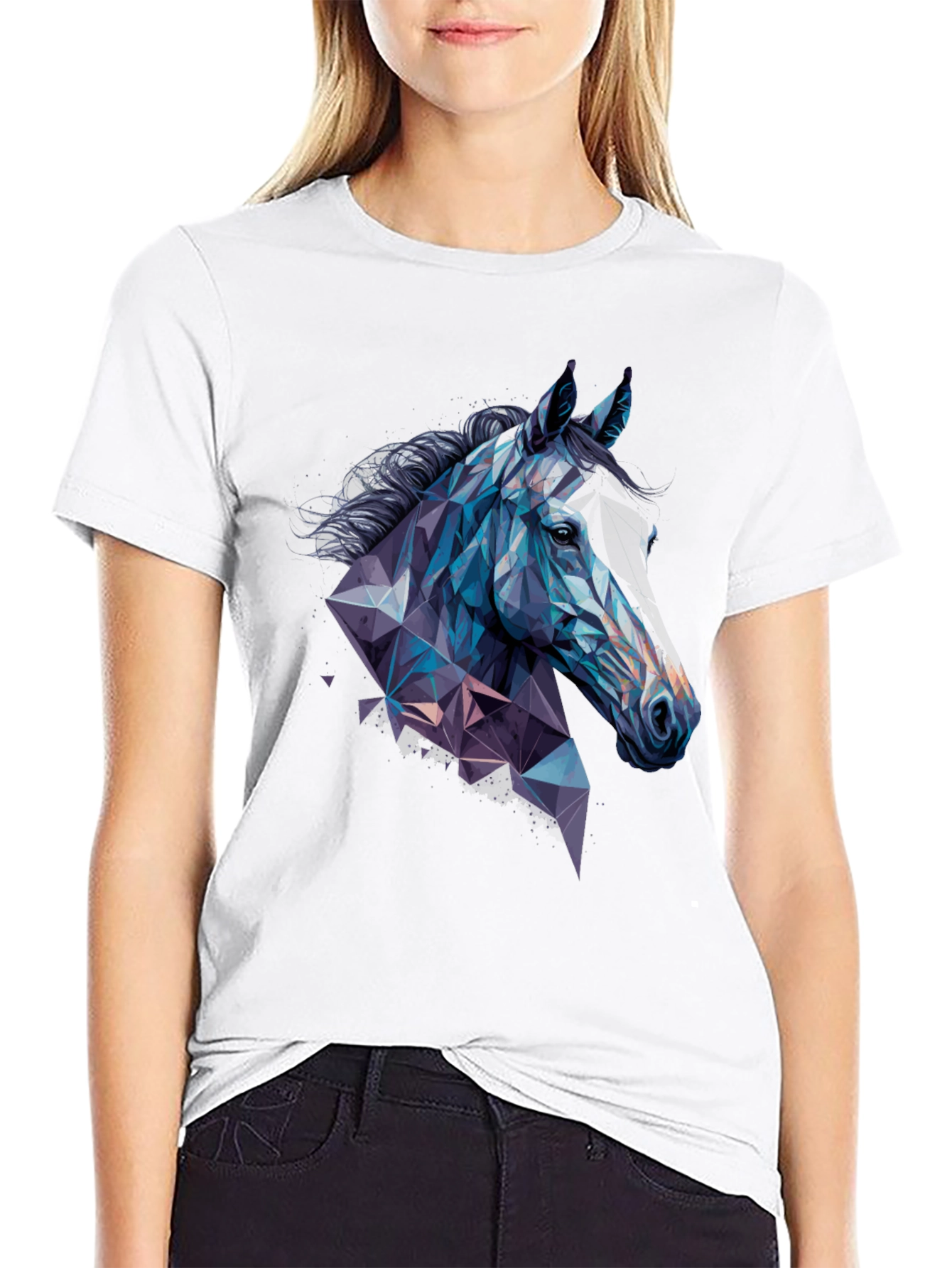 Black Geometric Horse Graphic Tee view 9
