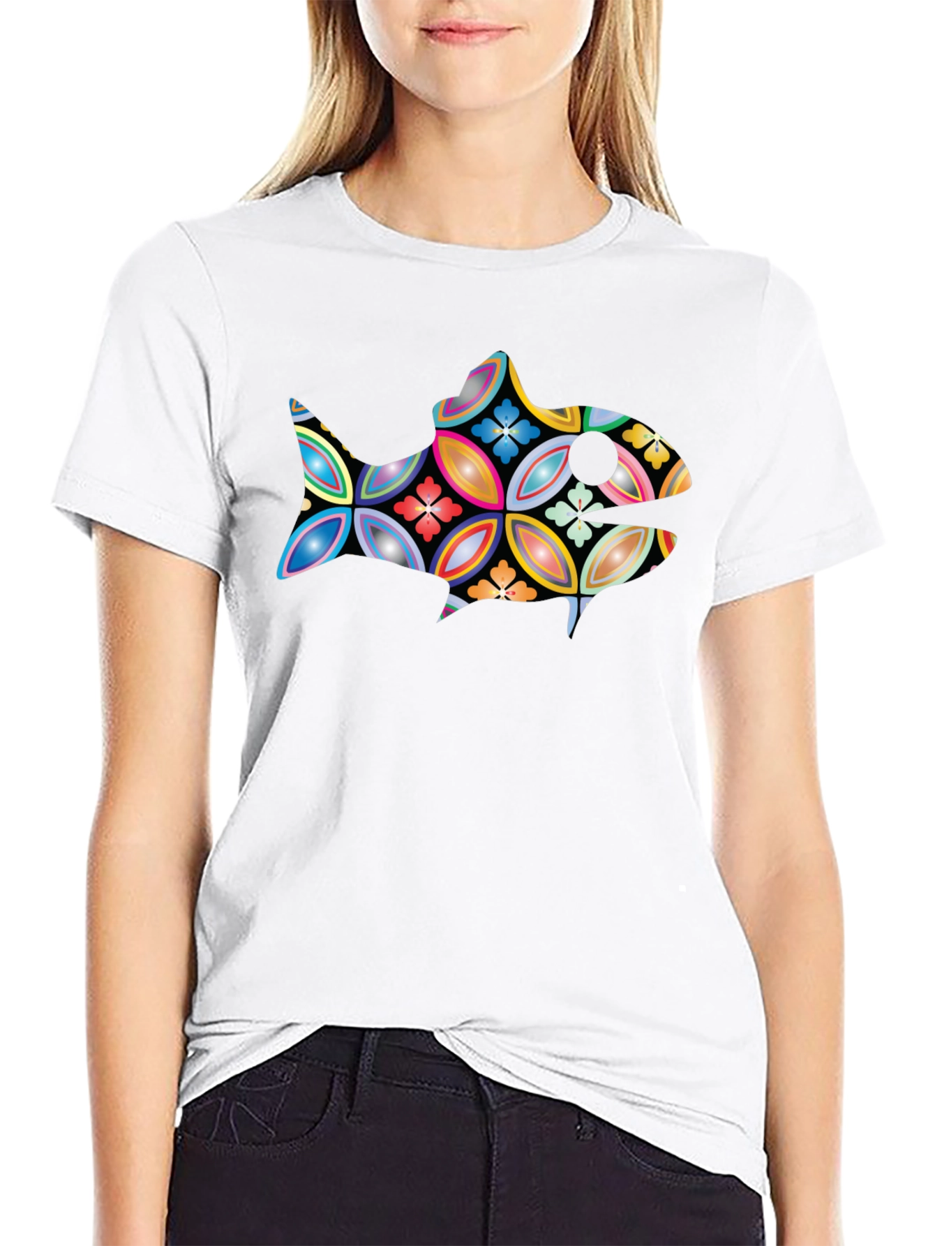 Black Abstract Fish Graphic Black T-Shirt view 9