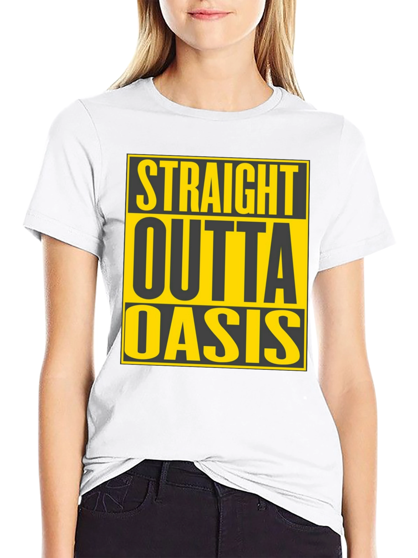 Black Straight Outta Oasis T-Shirt - Black Crew Neck Tee view 9