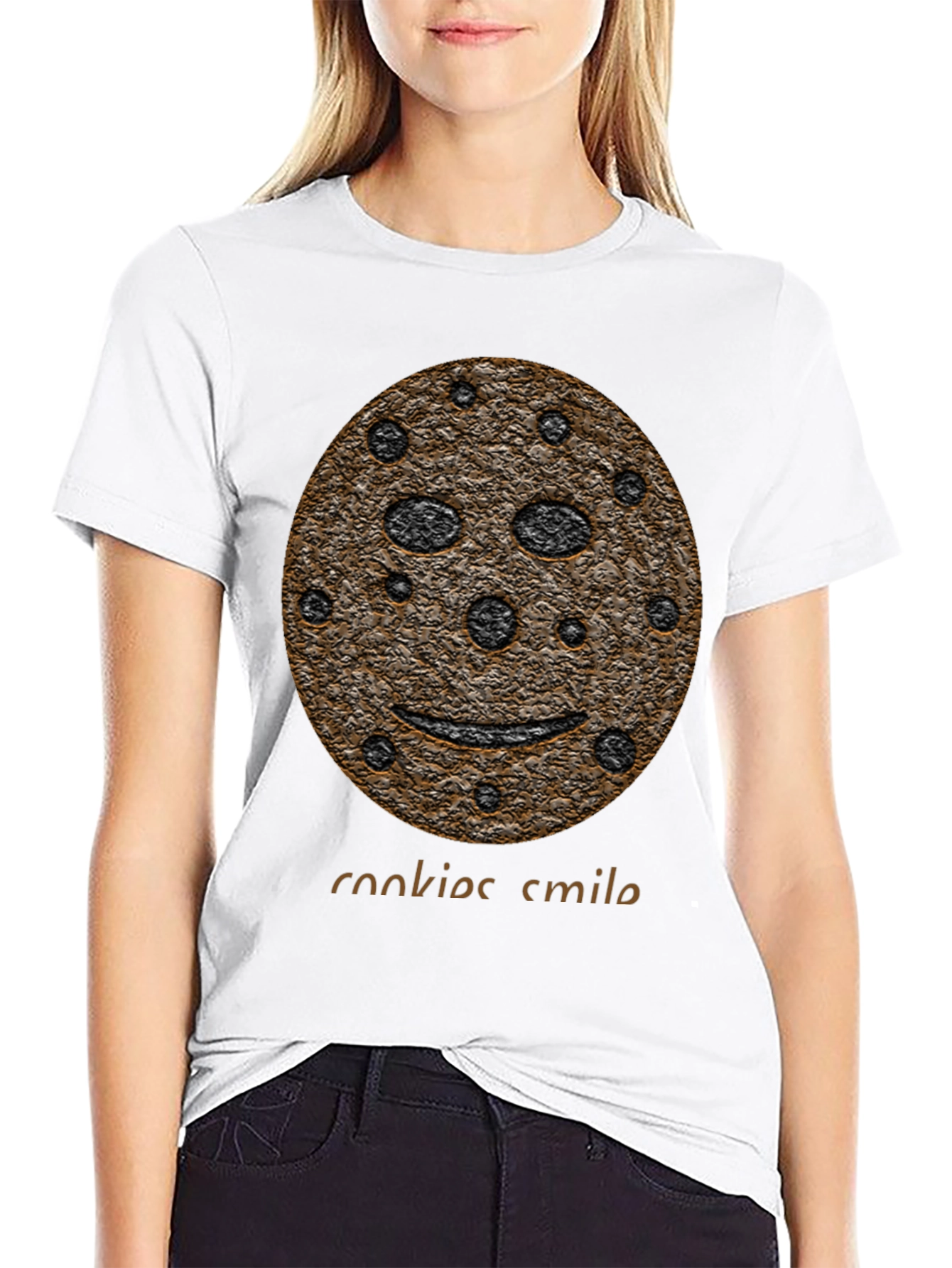 Black Cookie Smile Graphic Black T-Shirt view 9