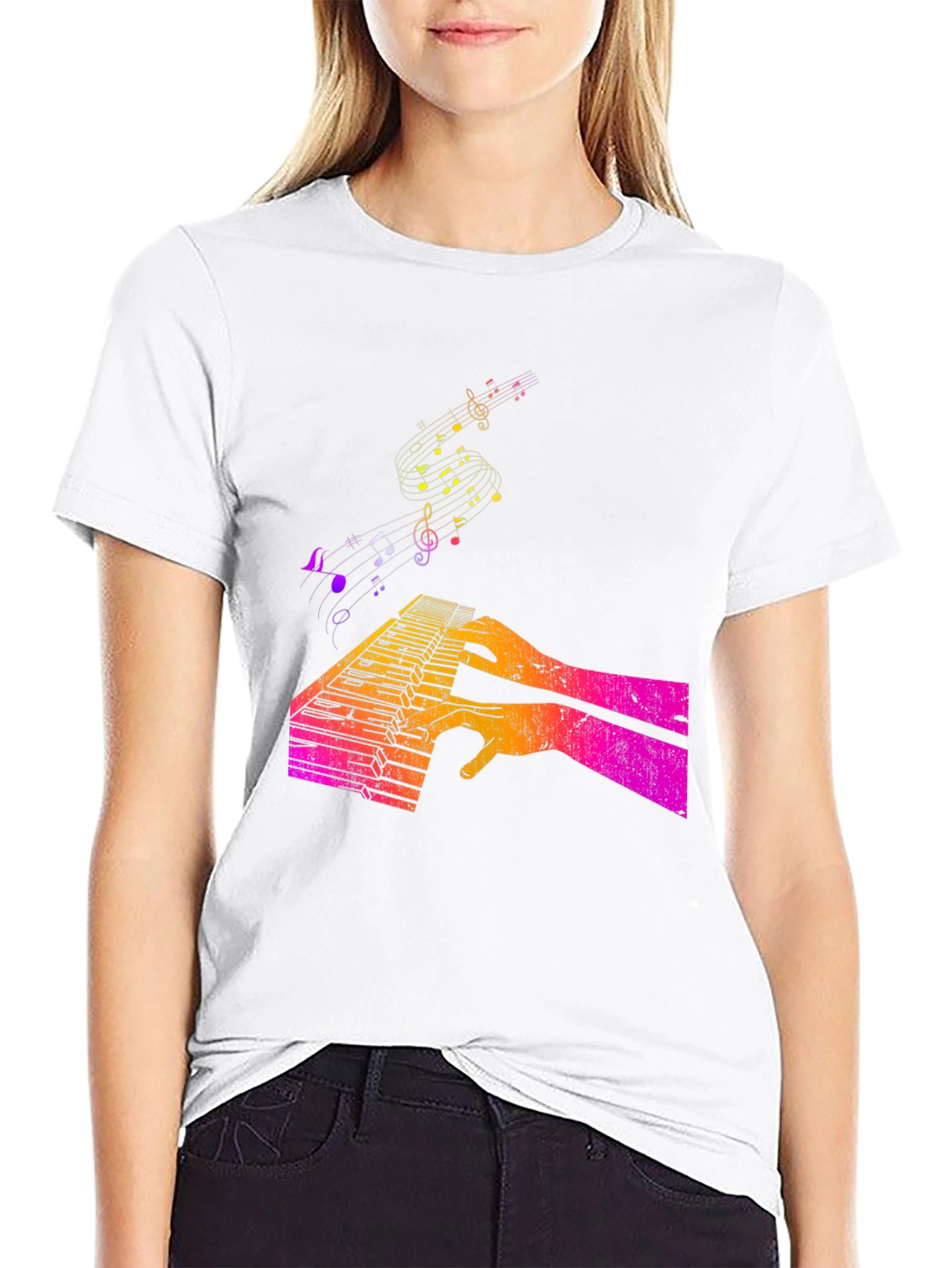 Black Piano Keys & Music Notes Graphic T-Shirt view 9