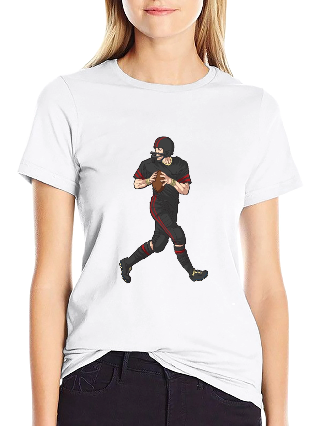 Black Vintage Football Player Graphic T-Shirt - Black view 9