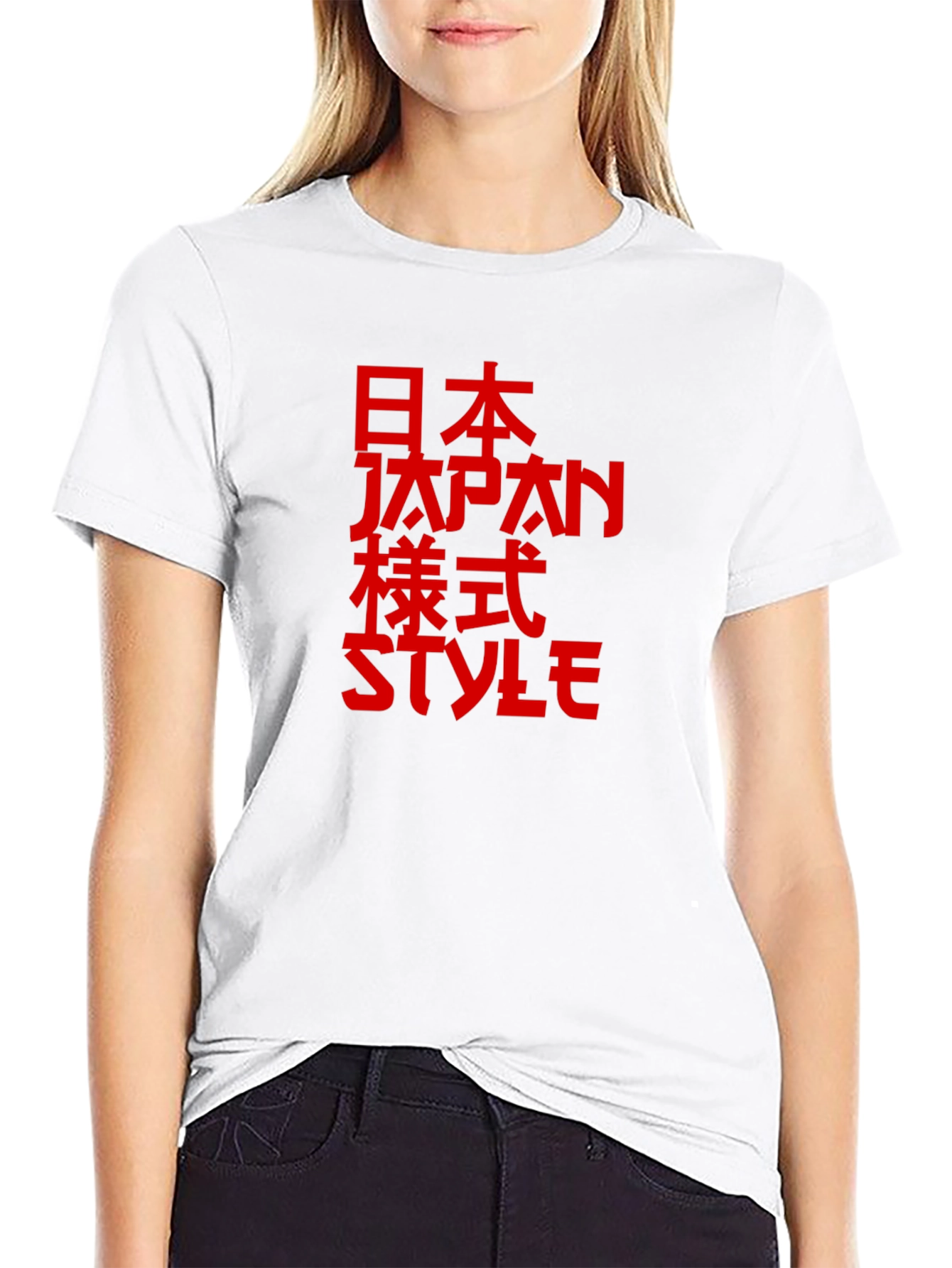 Japanese Style Red Print Black T-Shirt - 9