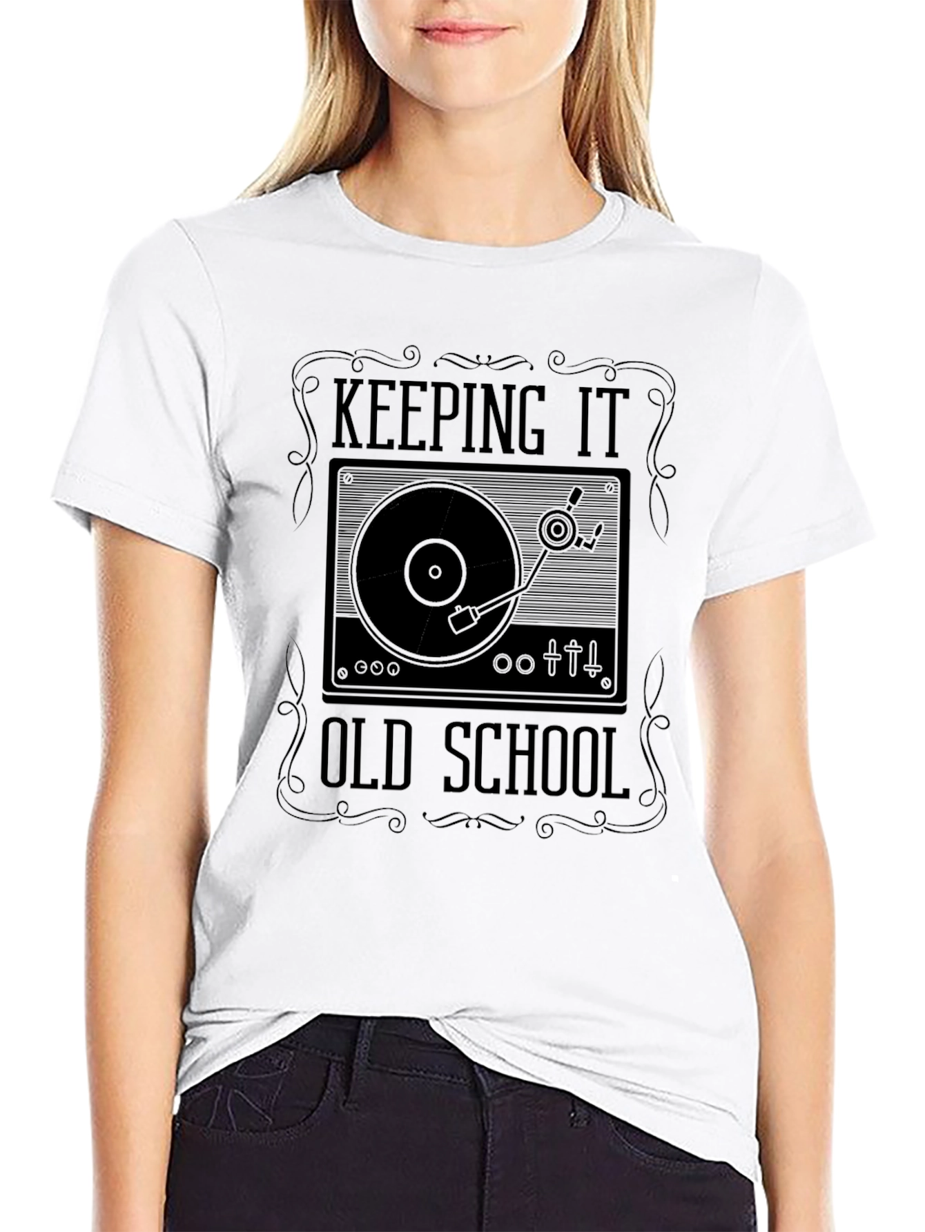 Black Keeping It Old School T-Shirt - Vinyl Record Player view 9