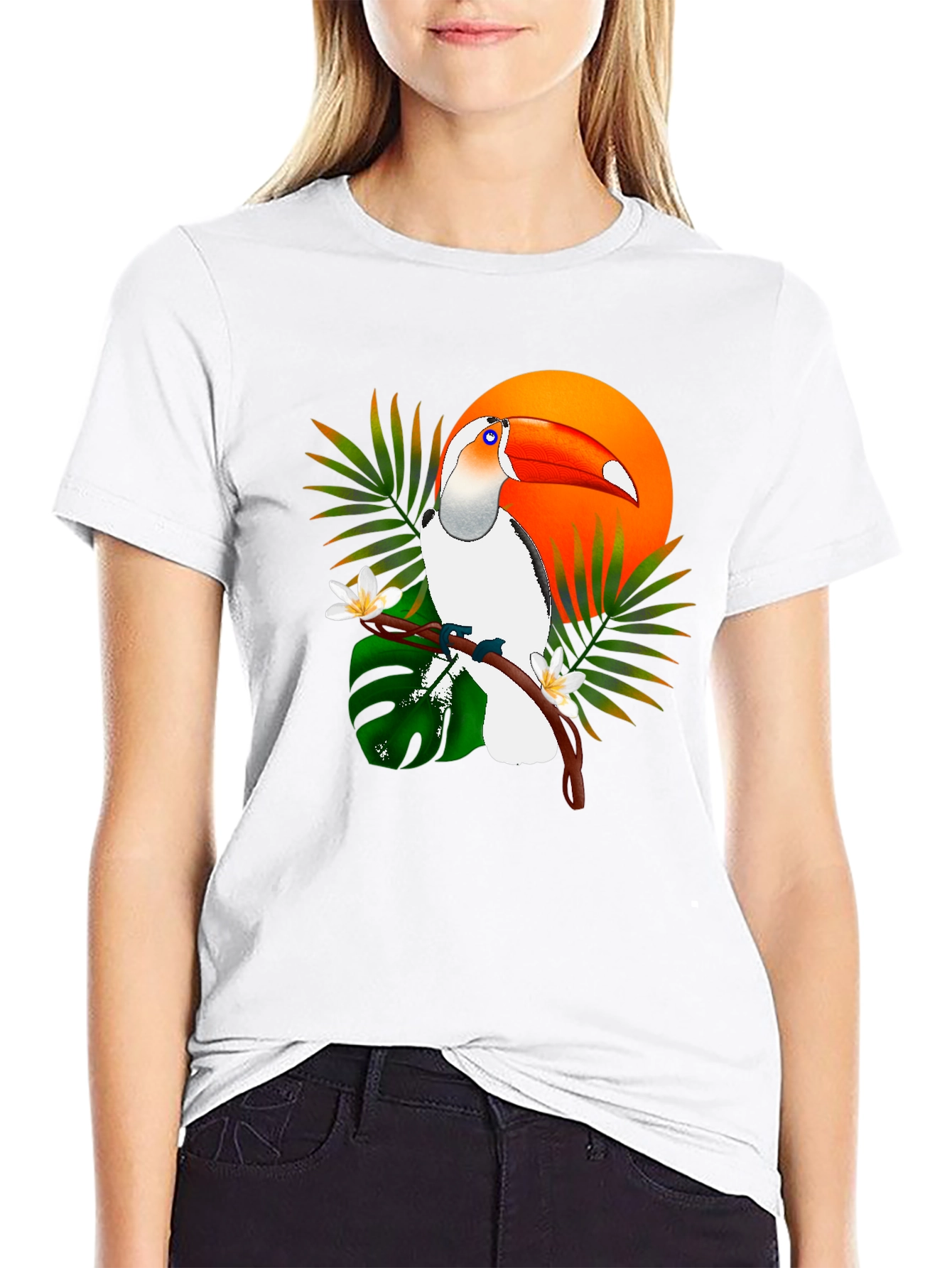 Black Tropical Toucan Graphic Tee - Black Cotton T-Shirt view 9