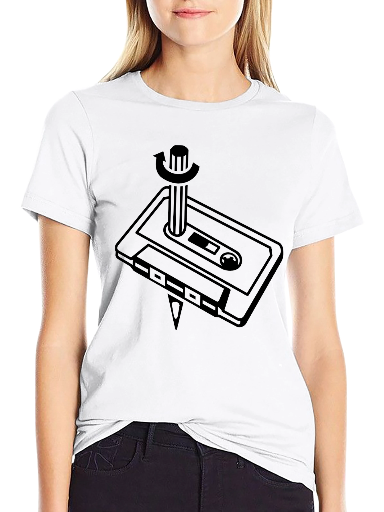 Black Retro Cassette Tape T-Shirt - Rewind Graphic Tee view 9