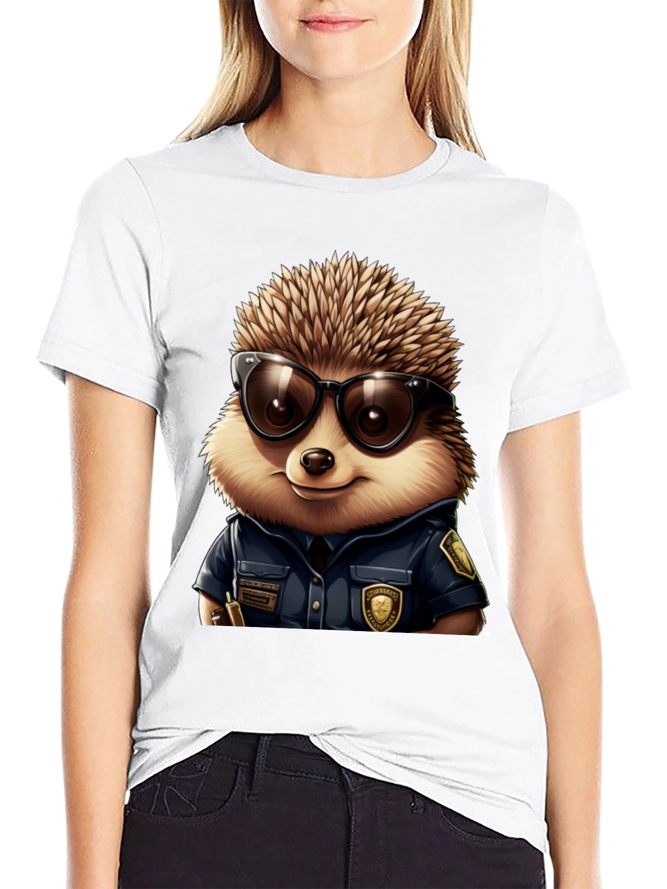Black Cool Hedgehog Police T-Shirt view 9