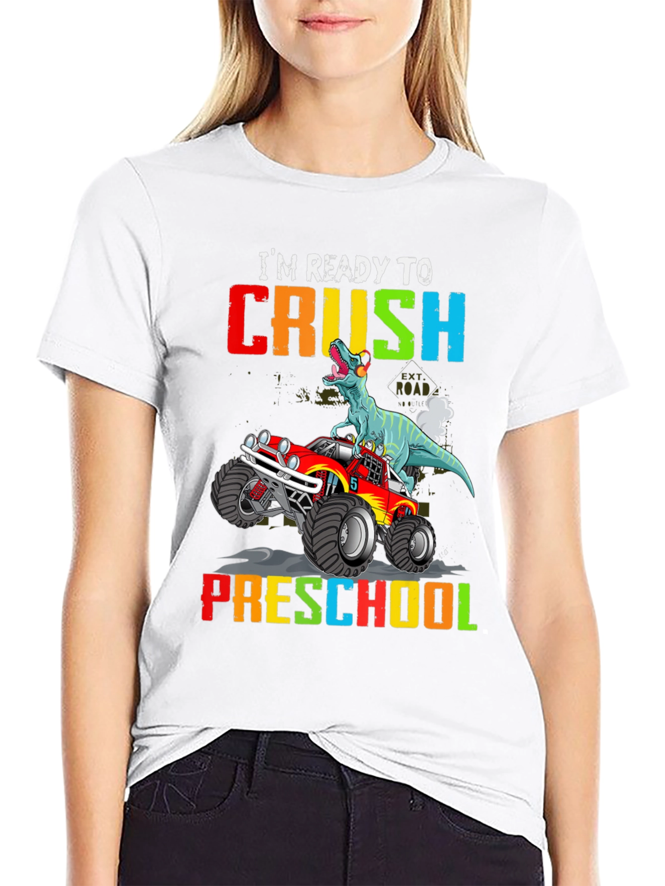 Black Ready to Crush Preschool Dinosaur Monster Truck T-Shirt view 9