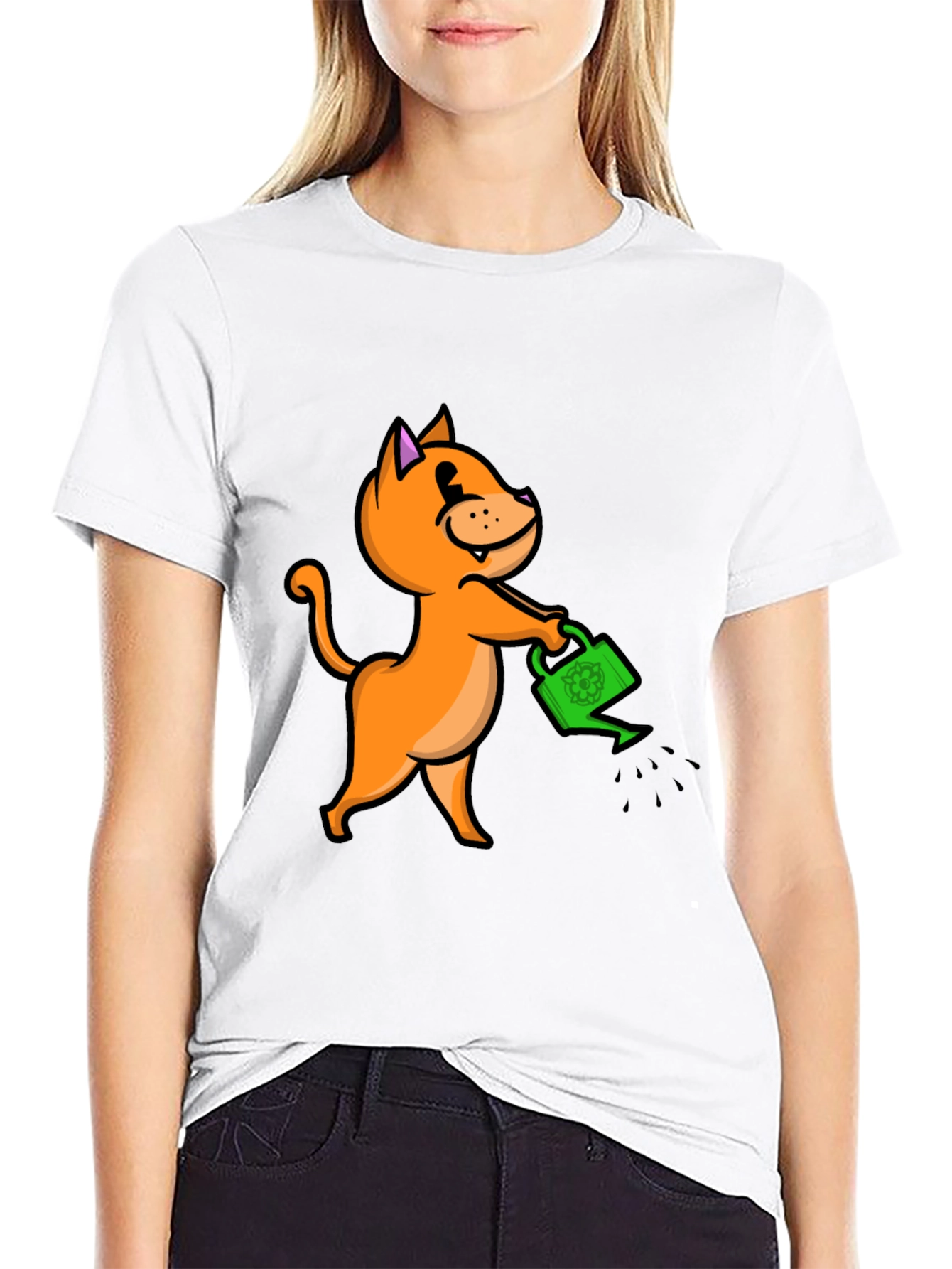 Black Cat with Watering Can T-Shirt view 9