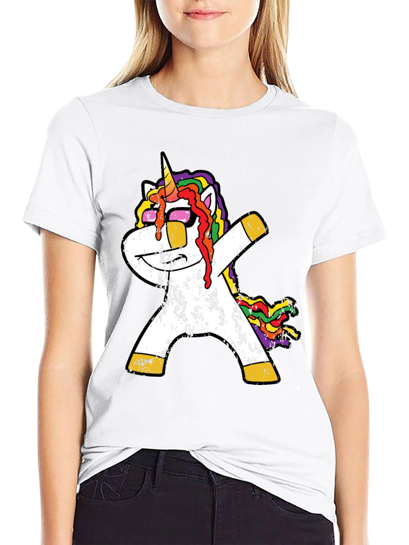 Black Dabbing Unicorn Graphic Tee - Black Casual T-Shirt view 9
