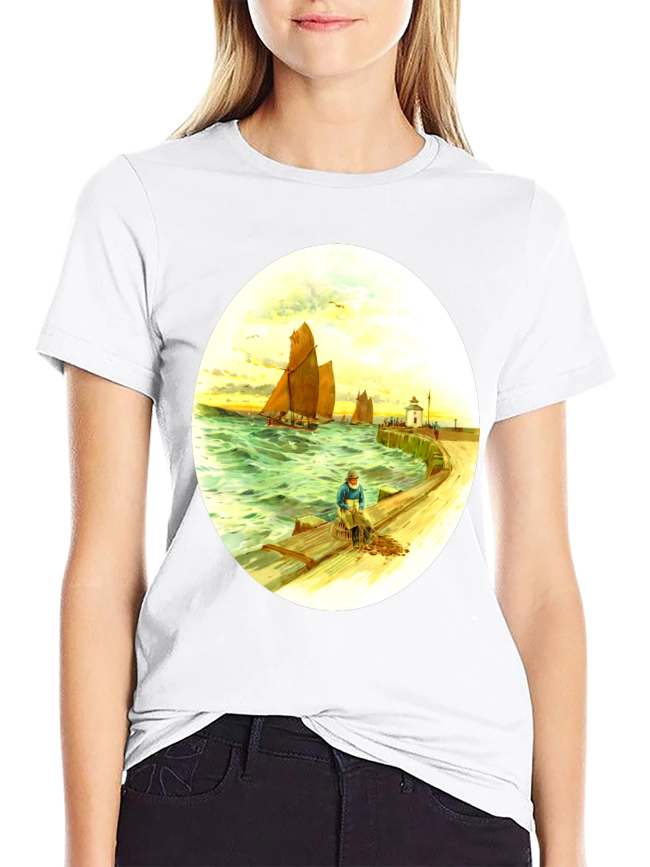 Vintage Nautical Art T-Shirt - Fisherman at Sea - 9