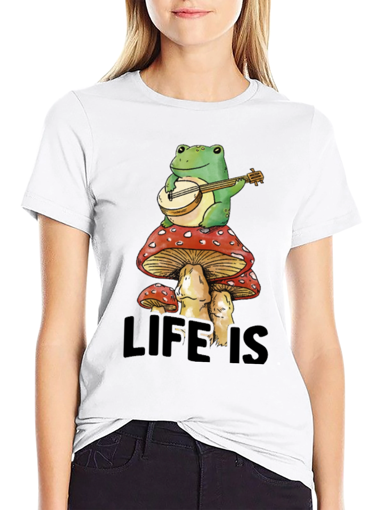 Black Frog on Mushroom T-Shirt - Life is Good! view 9