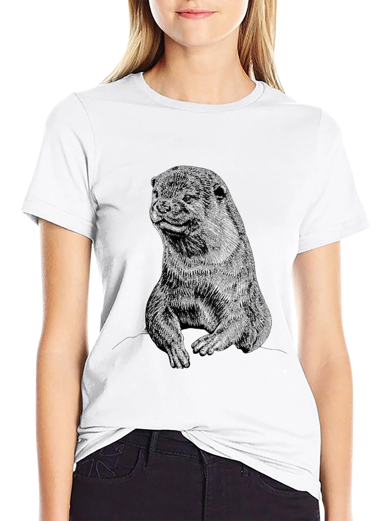 Black Otter Graphic T-Shirt - Black, Animal Lover Tee view 9