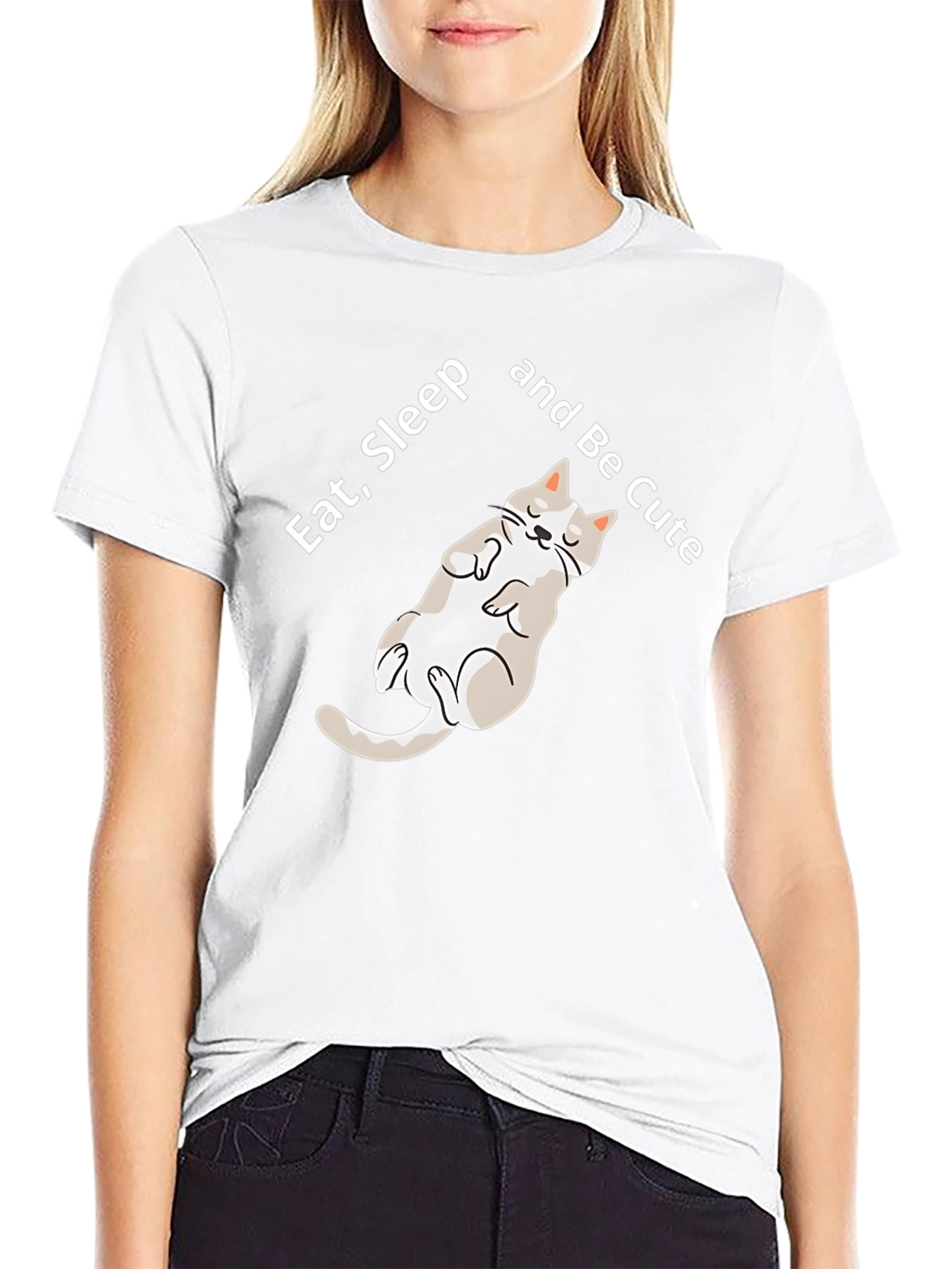Black Eat Sleep Be Cute Cat Graphic T-Shirt view 9
