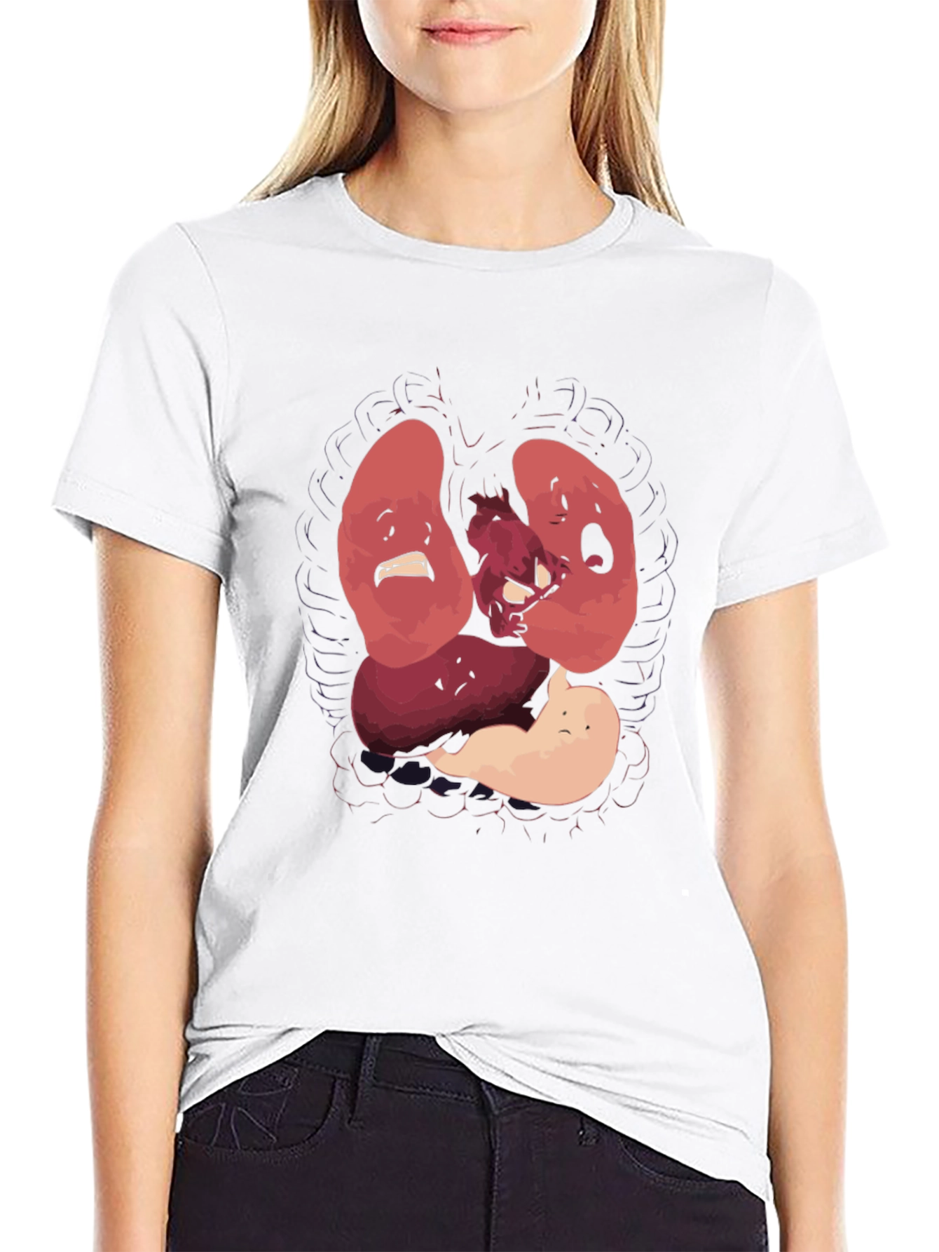 Black Anatomical T-Shirt Funny Organs Cartoon Tee view 9