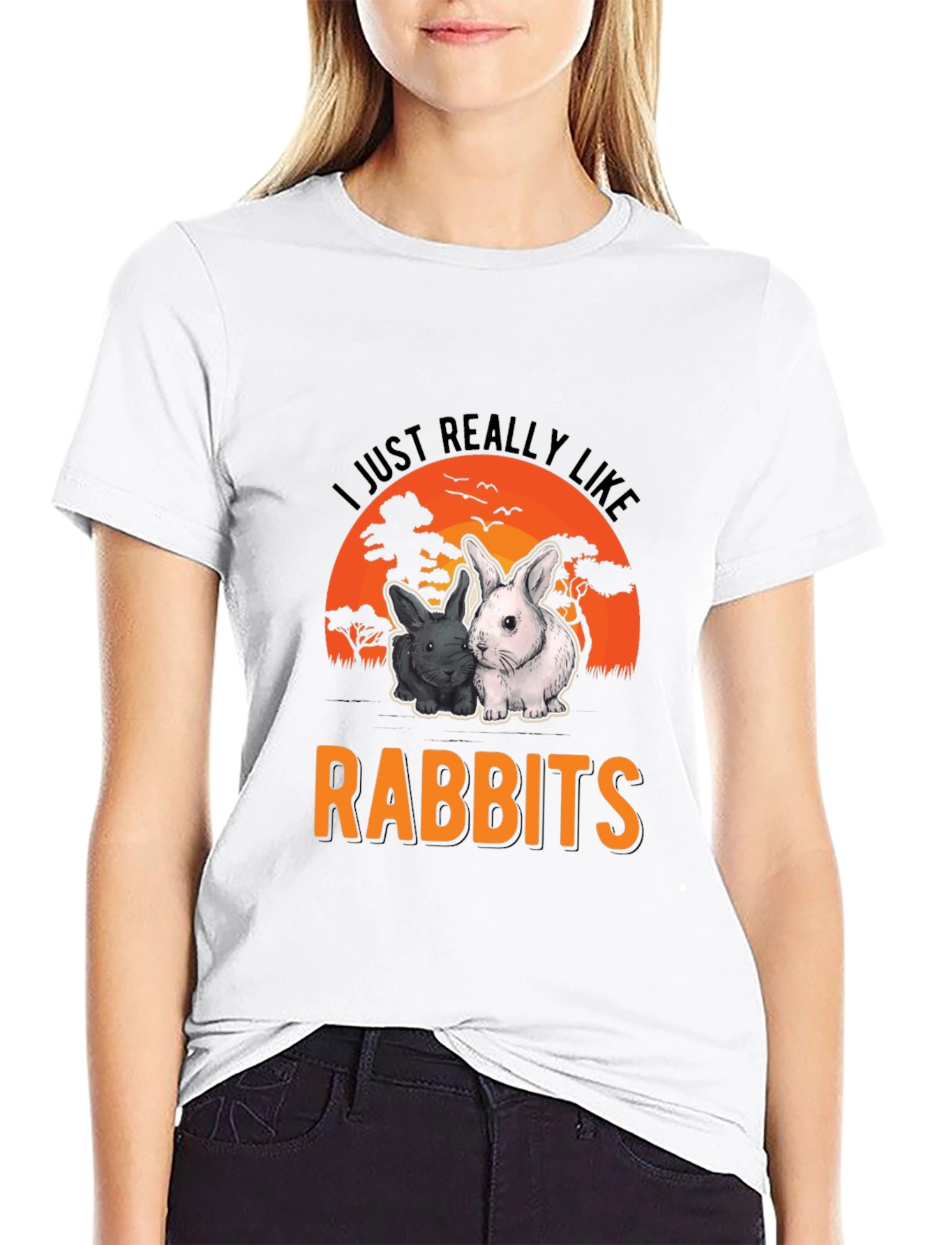 Black I Just Really Like Rabbits T-Shirt view 9