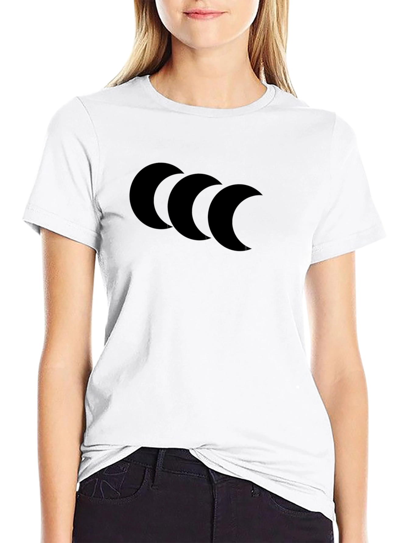 Black Men's Black T-Shirt with Crescent Moon Design view 9