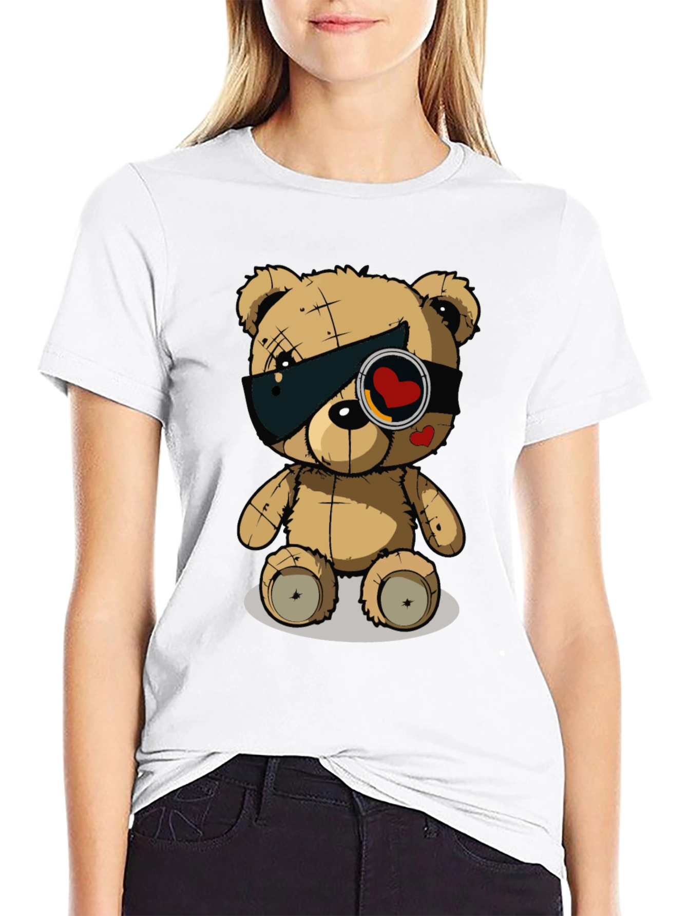 Black Trendy Black T-Shirt with Graphic Teddy Bear Design view 9
