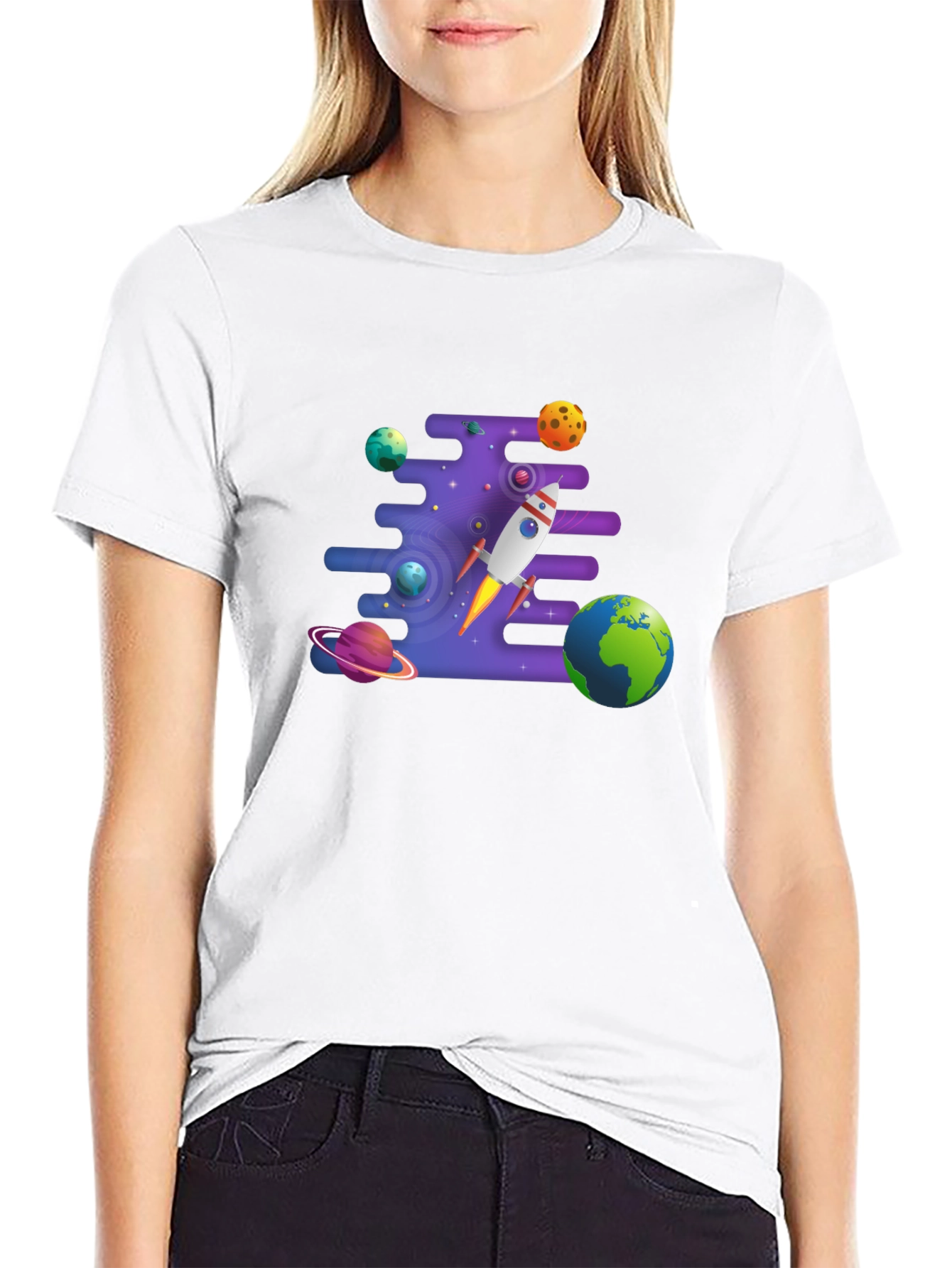 Black Space Rocket & Planets Graphic T-Shirt view 9