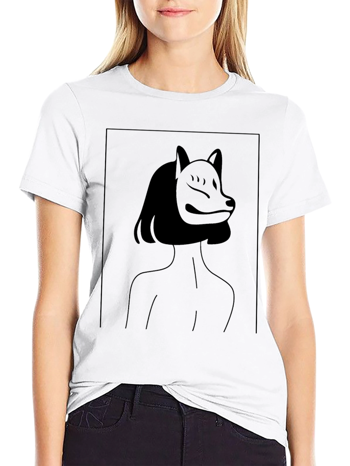 Black Abstract Fox Mask Graphic Tee view 9