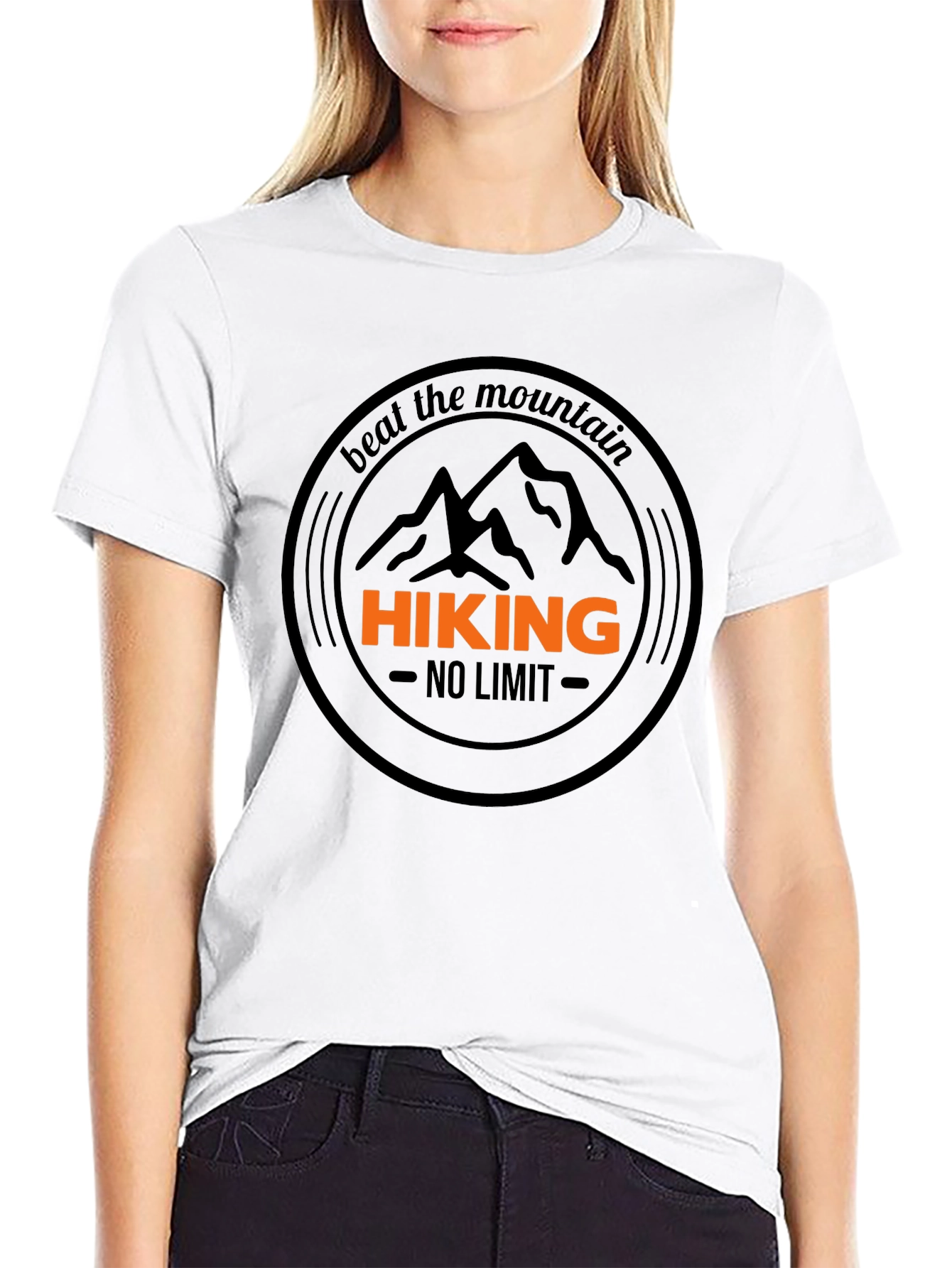 Black Hiking T-Shirt - Beat The Mountain - Black Cotton Tee view 9