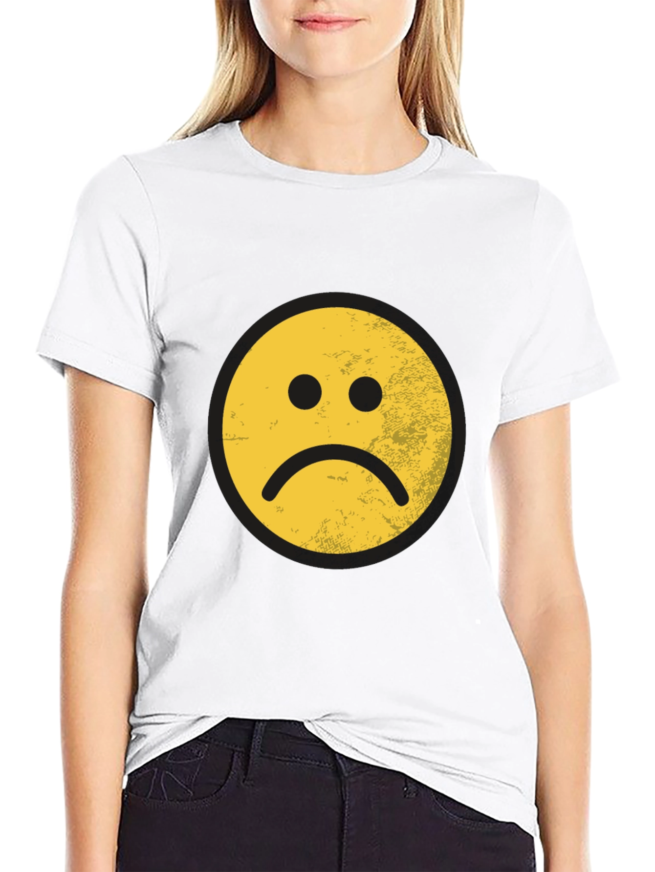 Black Sad Face Graphic Tee - Black Cotton Blend view 9
