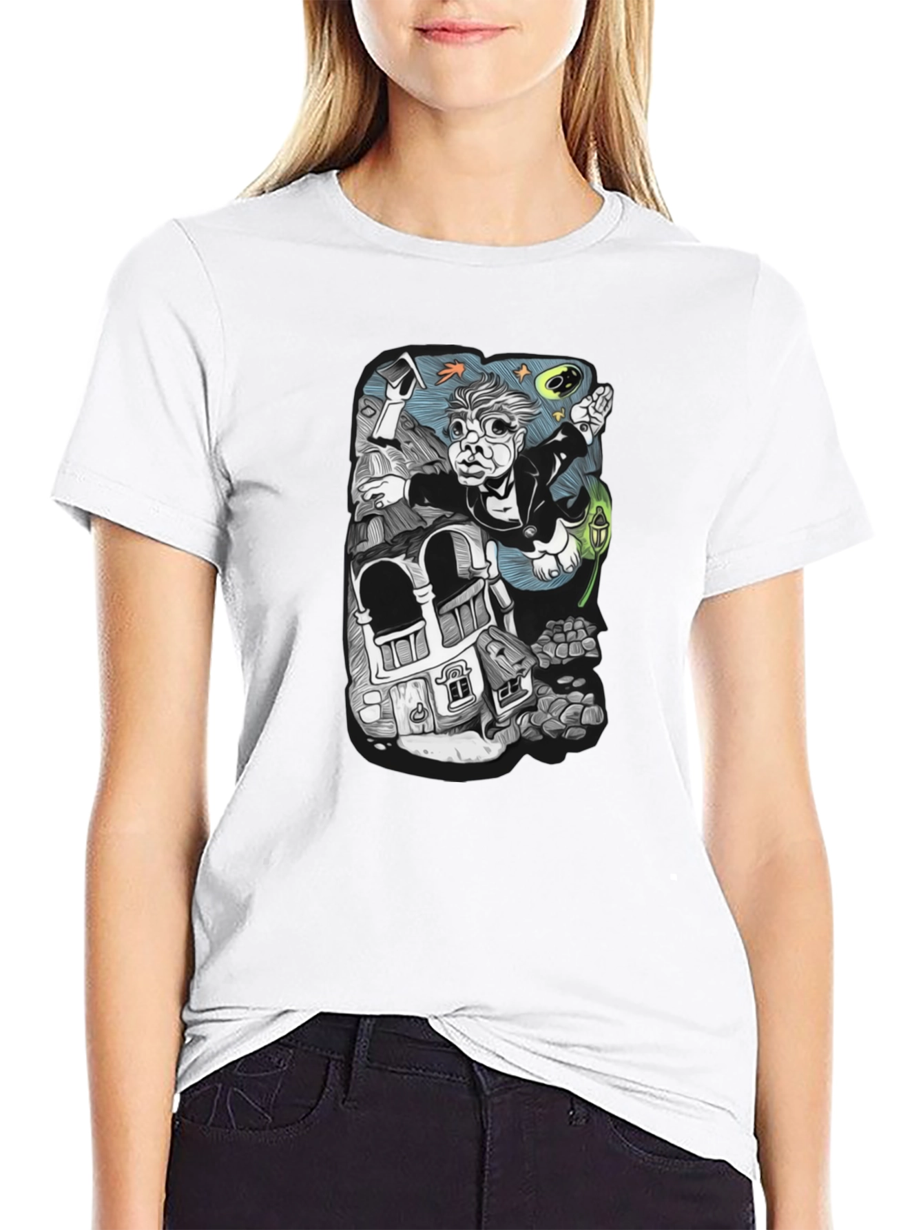 Black Surreal Cartoon T-Shirt - Black Cotton view 9