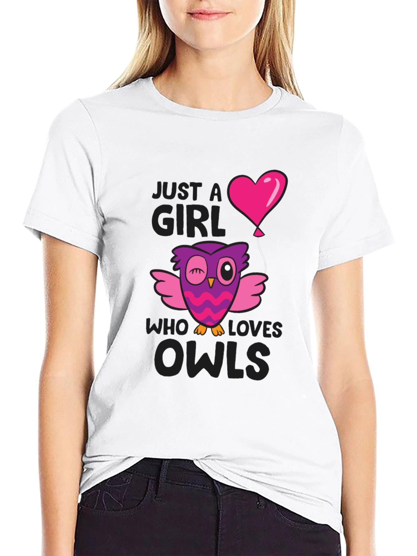 Black Just A Girl Who Loves Owls T-Shirt view 9
