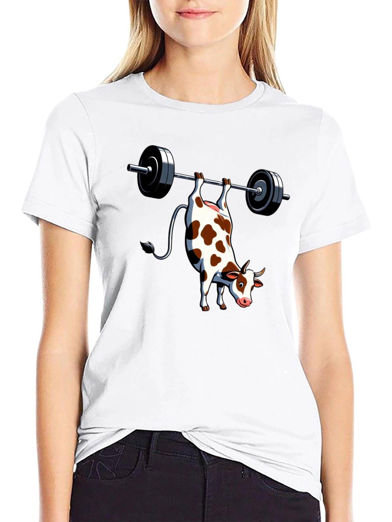 Black Funny Cow Weightlifting Black T-Shirt view 9