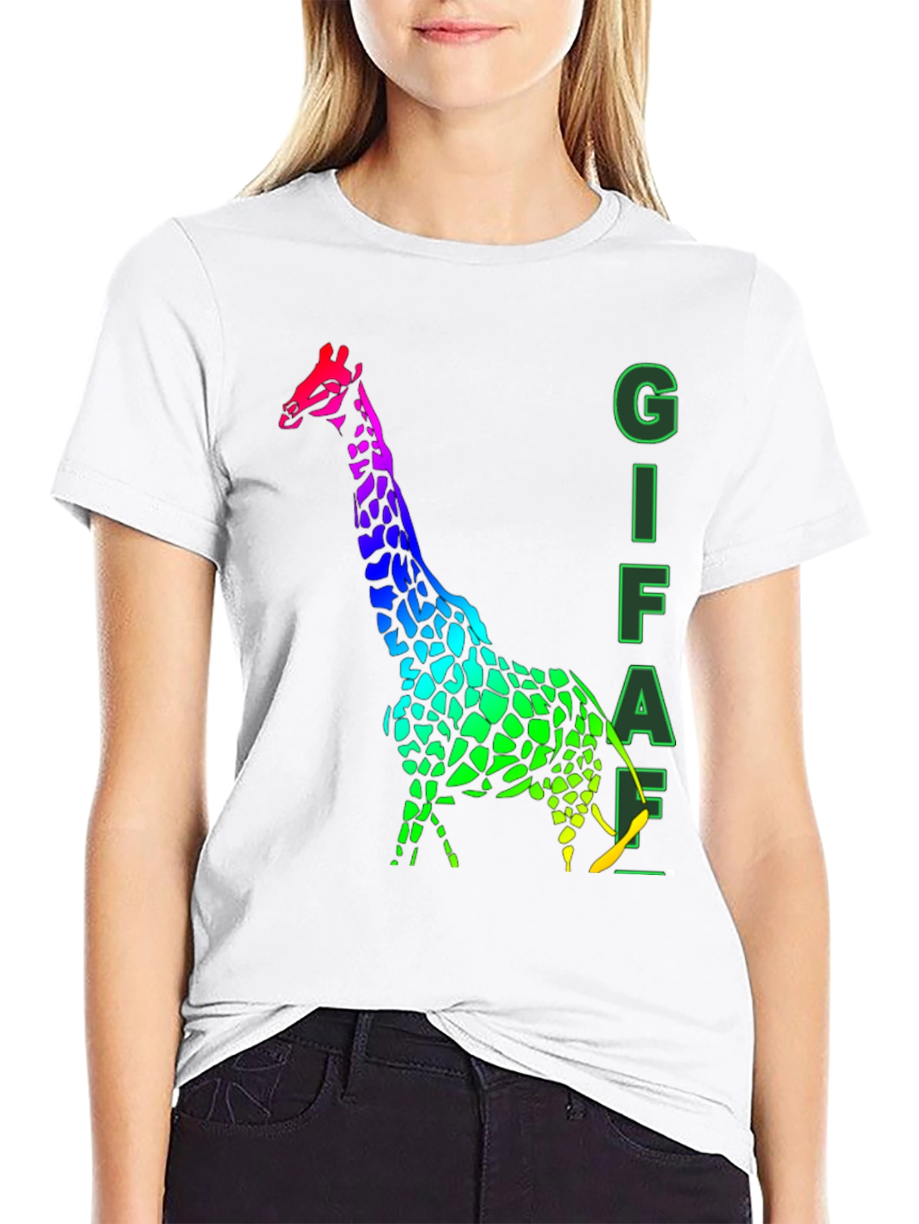Black Rainbow Giraffe Graphic Tee - Men's Black T-Shirt view 9