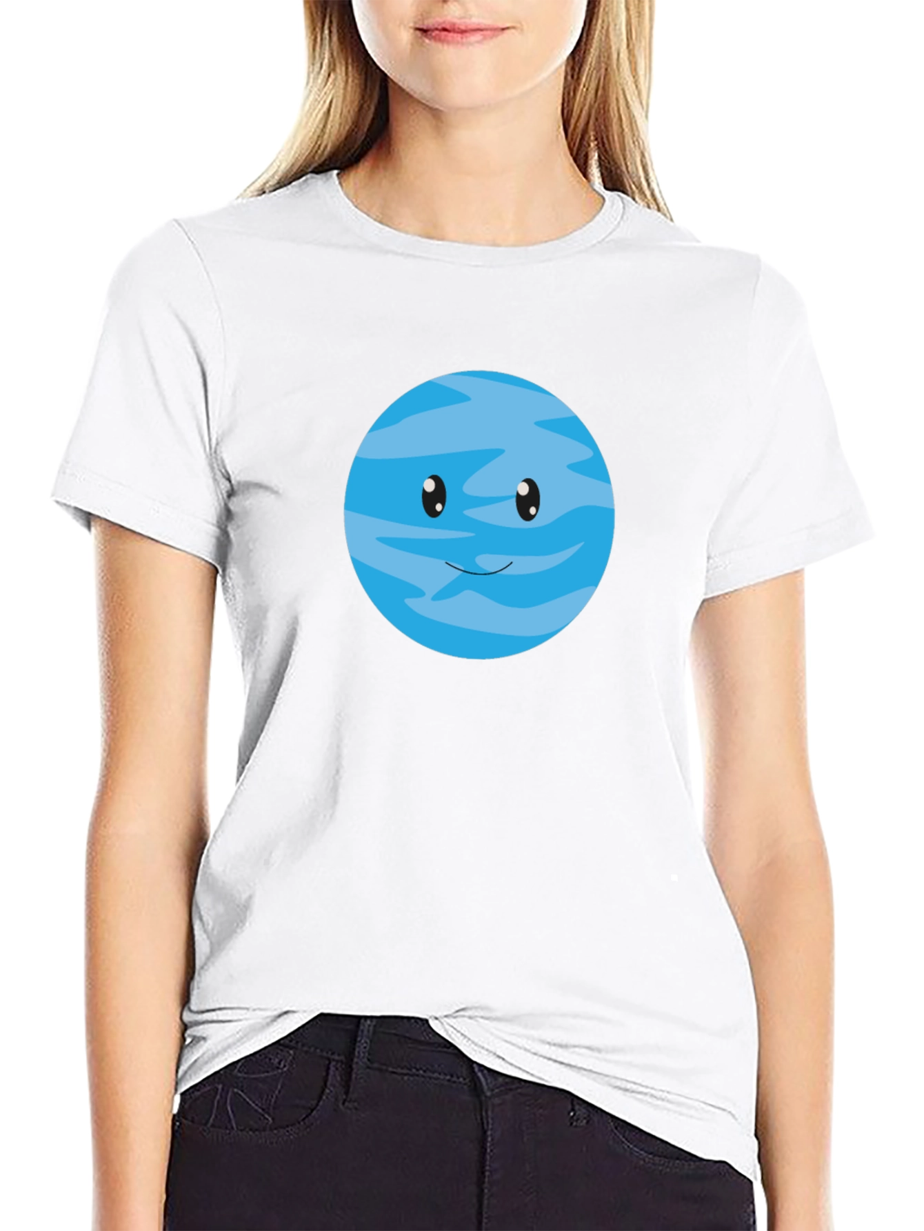 Black Cute Cartoon Planet Graphic T-Shirt view 9