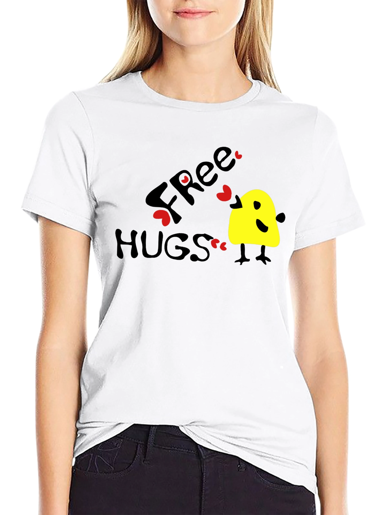 Black Free Hugs Graphic Tee - Black Cotton T-Shirt view 9