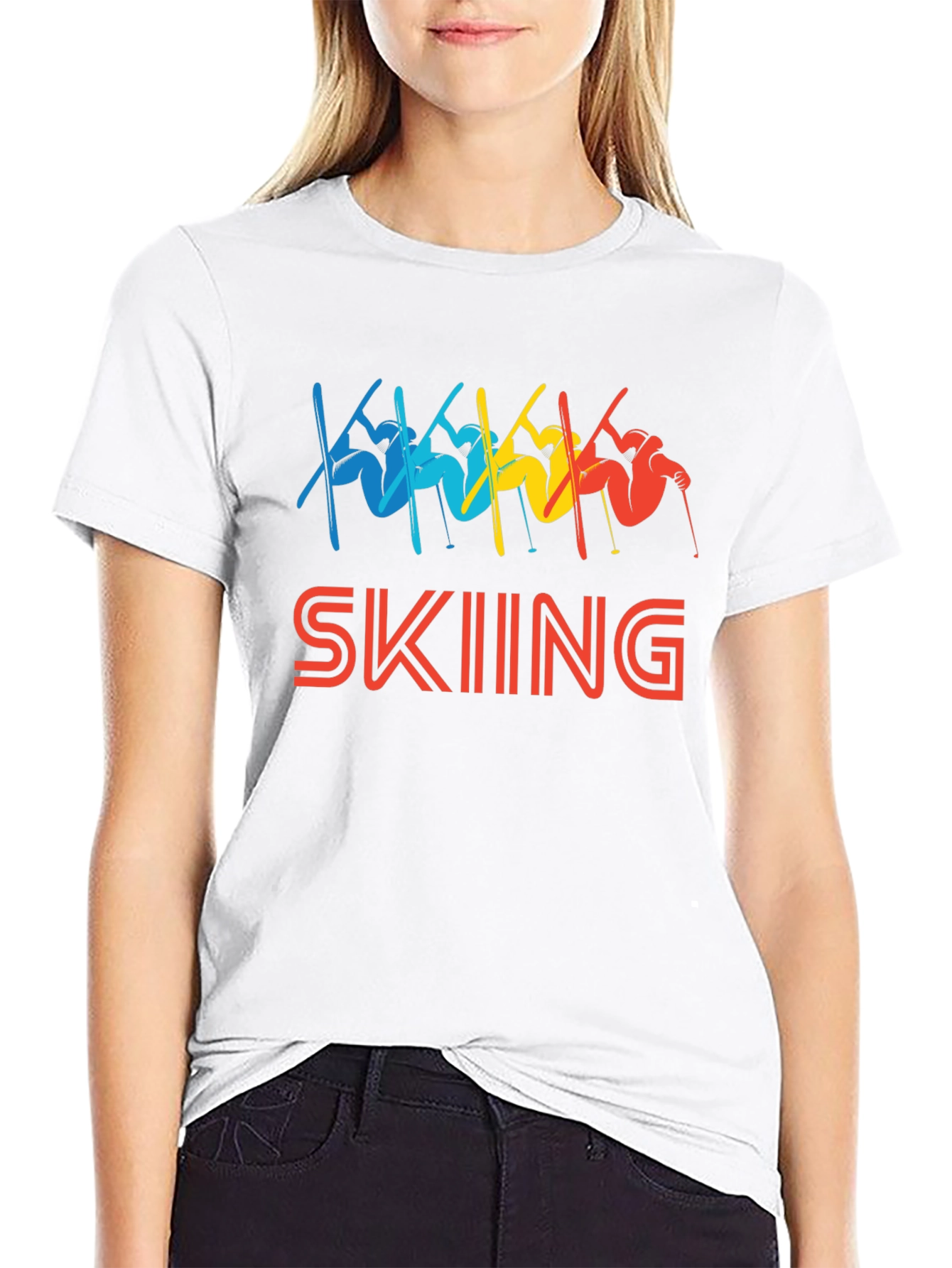 Black Retro Skiing T-Shirt - Colorful Winter Sport Tee view 9