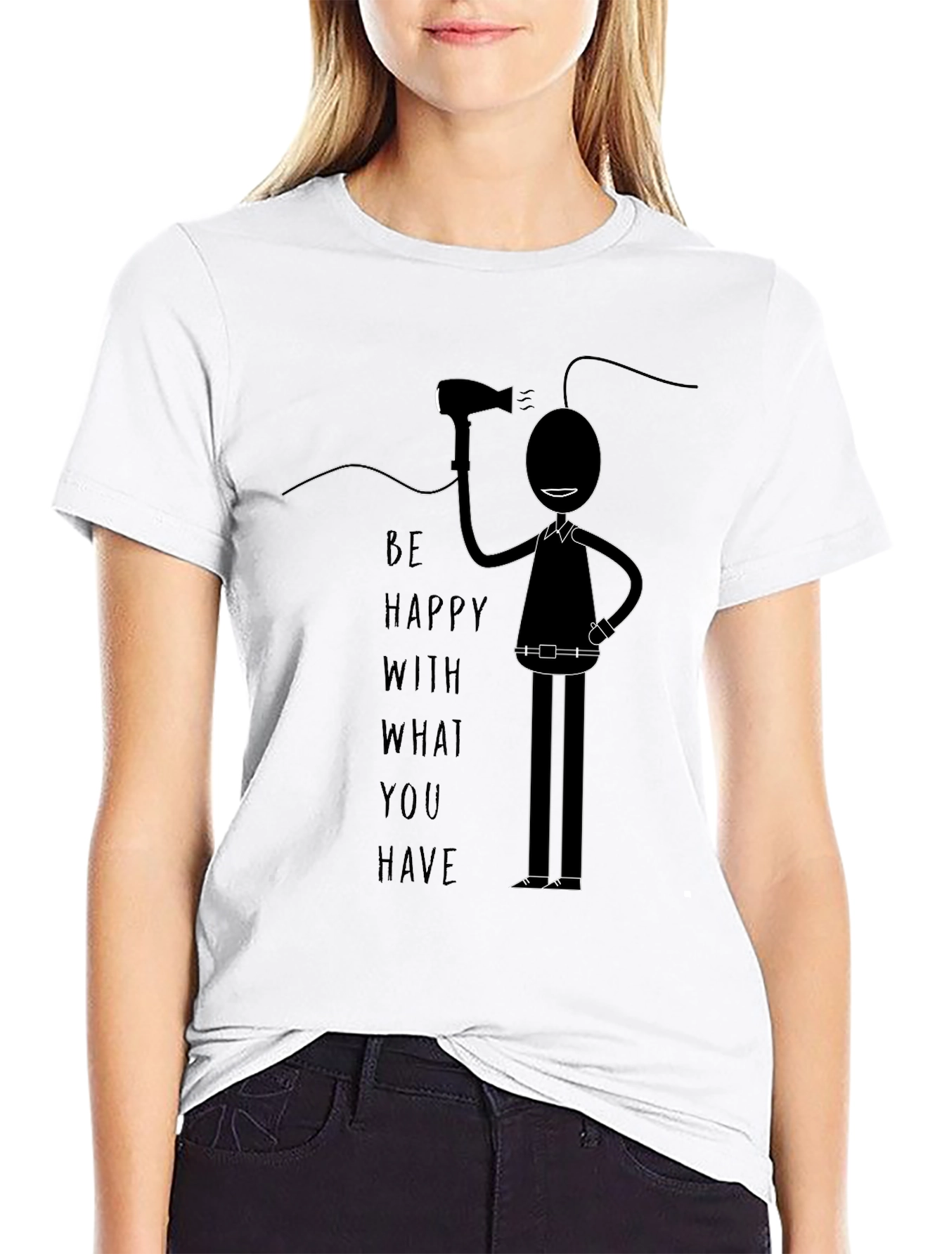 Black Be Happy T-Shirt - Novelty Graphic Tee view 9
