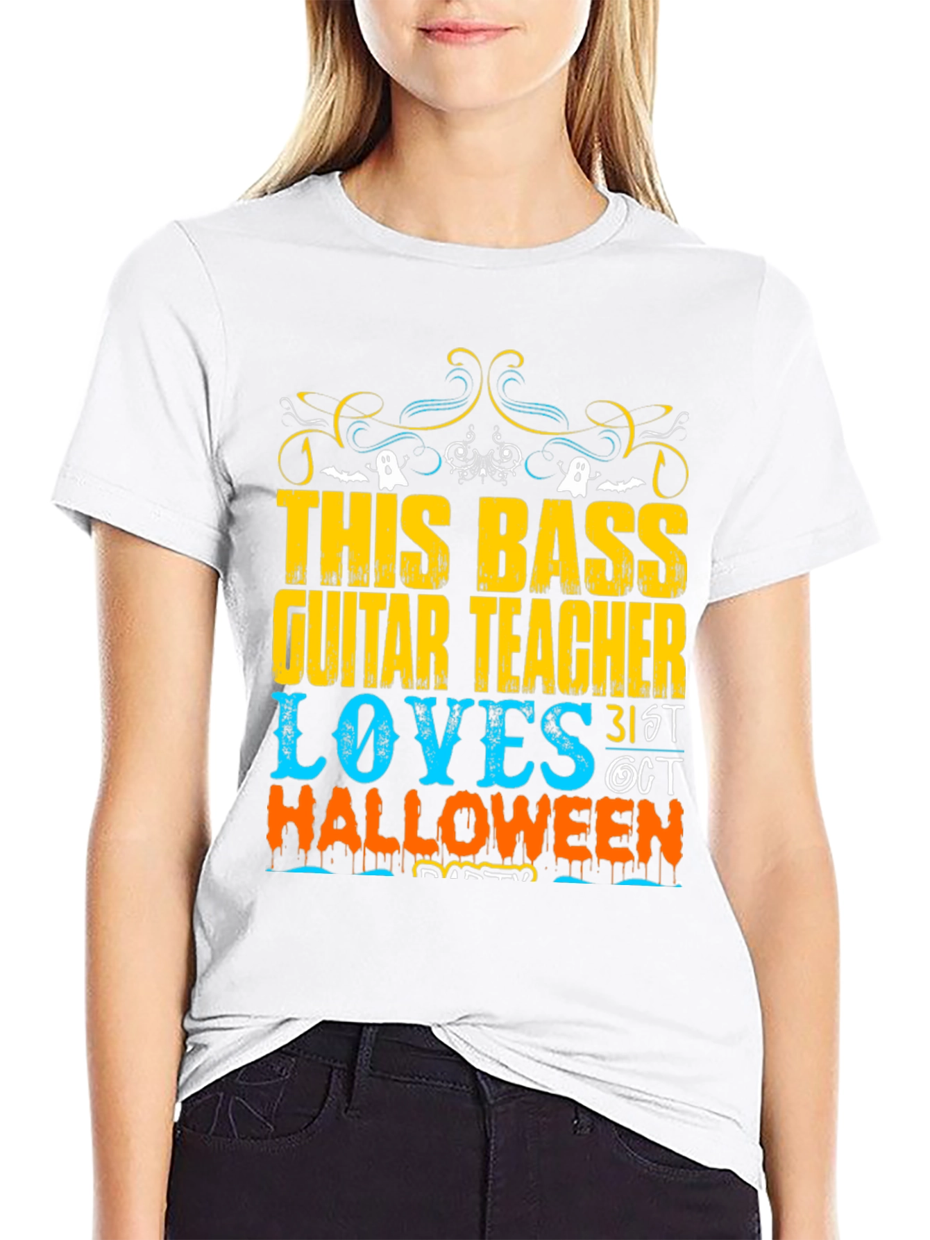 Black Bass Guitar Teacher Halloween T-Shirt view 9