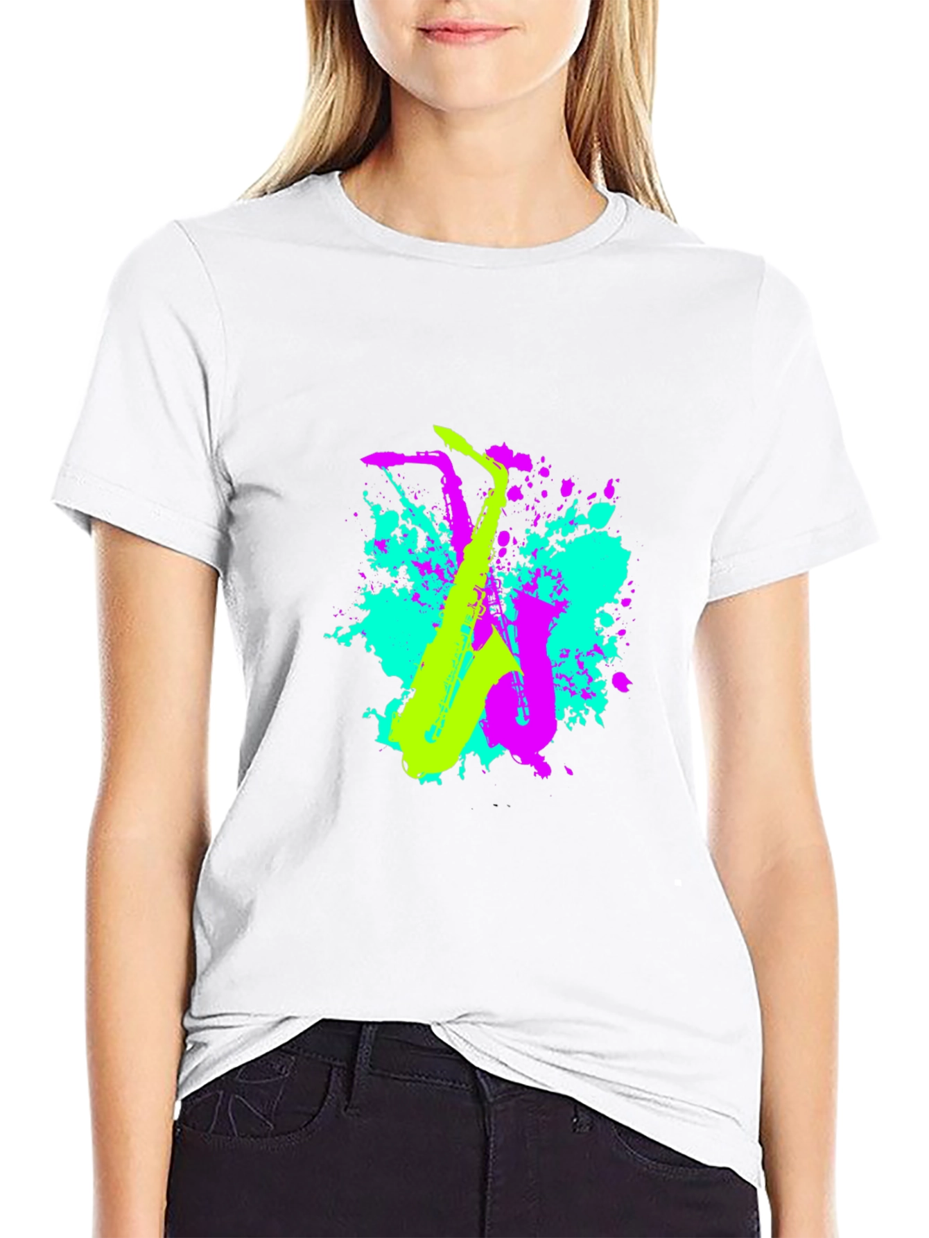 Black Neon Saxophone Graphic T-Shirt - Music Lover's Tee view 9