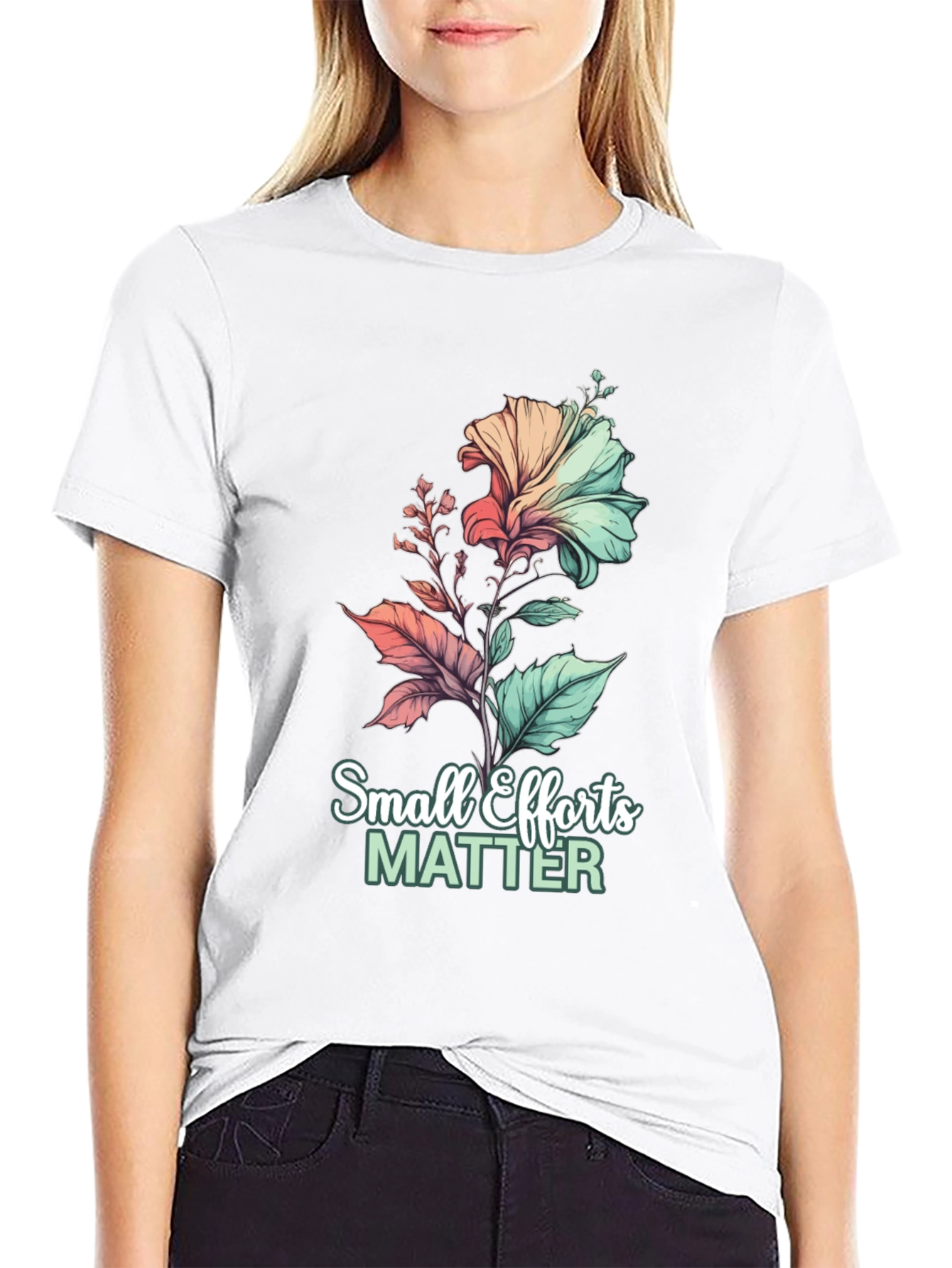 Black Small Efforts Matter Floral Graphic Black T-Shirt view 9