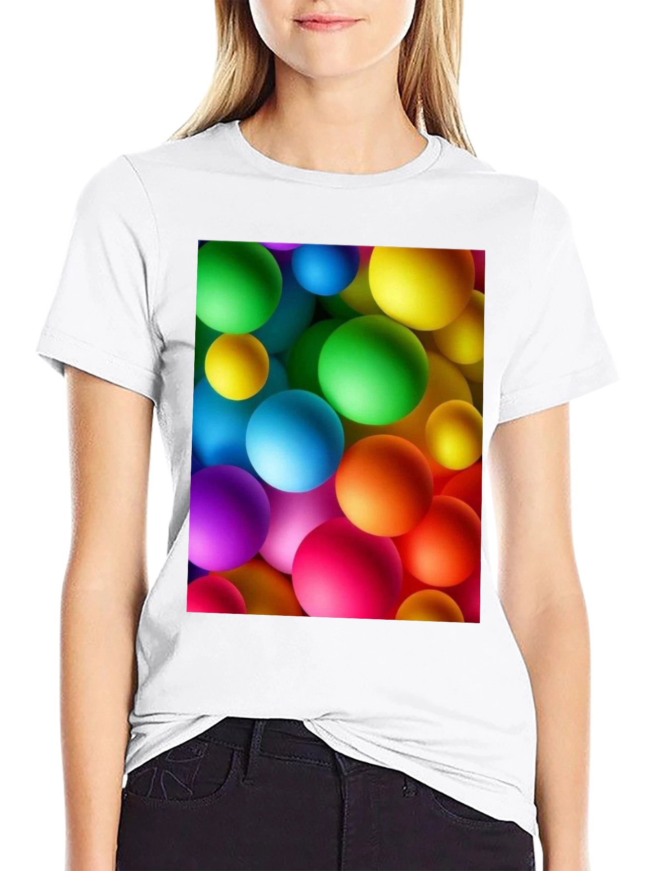 Black Colorful Spheres Graphic Print Black T-Shirt view 9