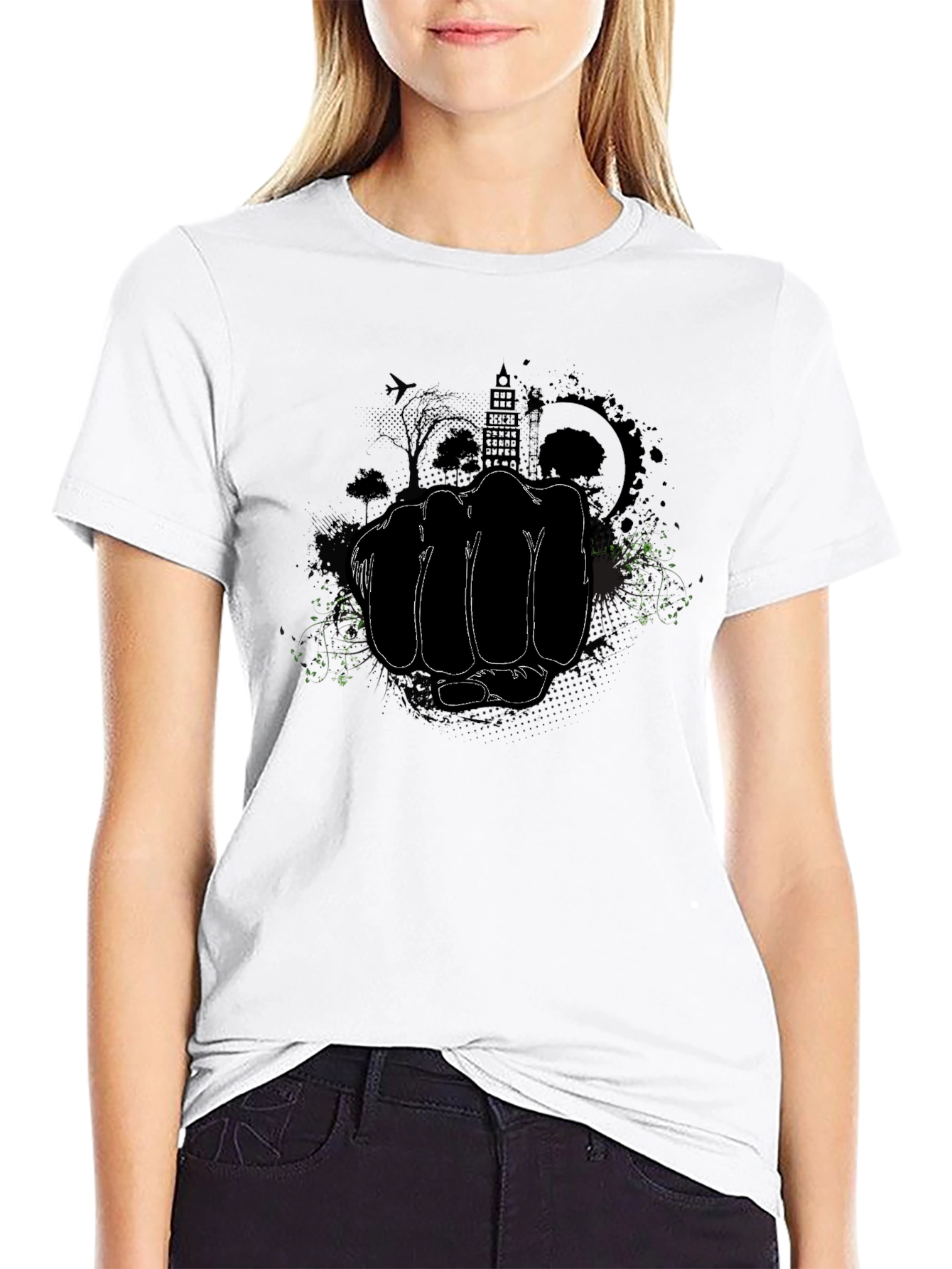Black Urban Fist Graphic Tee - Black Cotton T-Shirt view 9